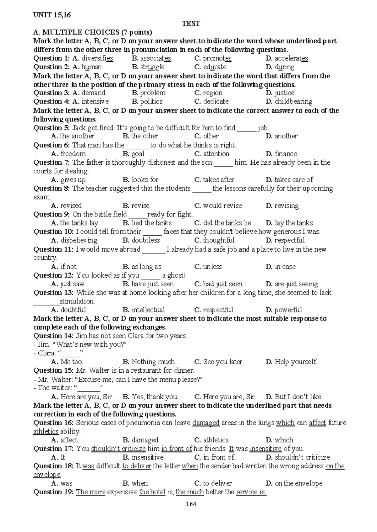 Test 3 U15-16: Multiple Choice Questions & Answers Guide - Studocu