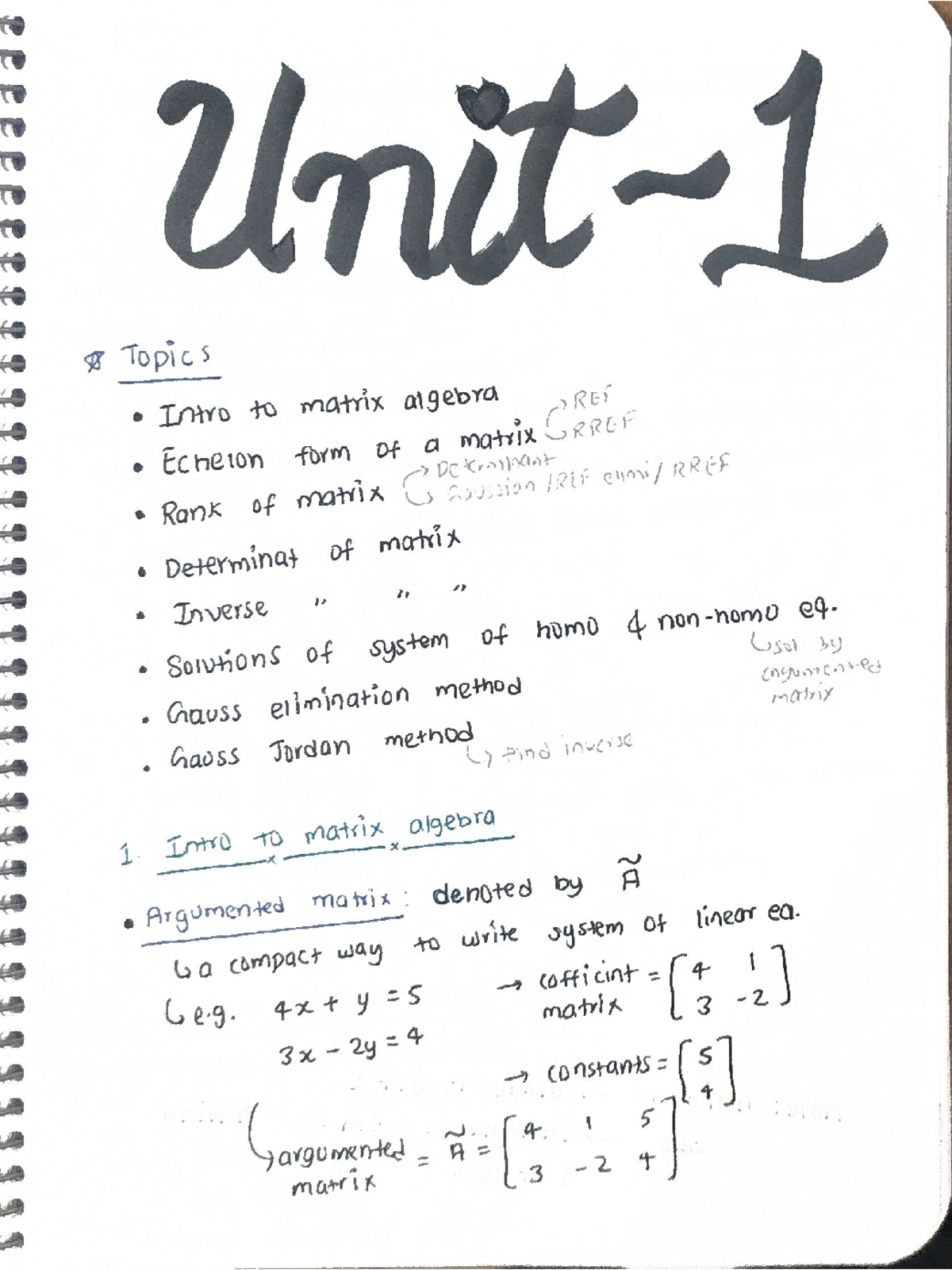 Mathematics for Computing: Matrix Algebra Notes (Units 1 & 3) - Studocu