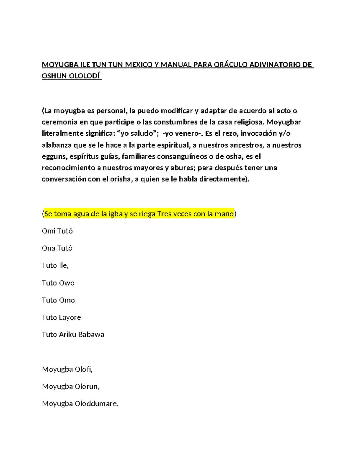 Moyugba y Manual para Oráculo Adivinatorio de Oshun OloLODÍ - Document Preview