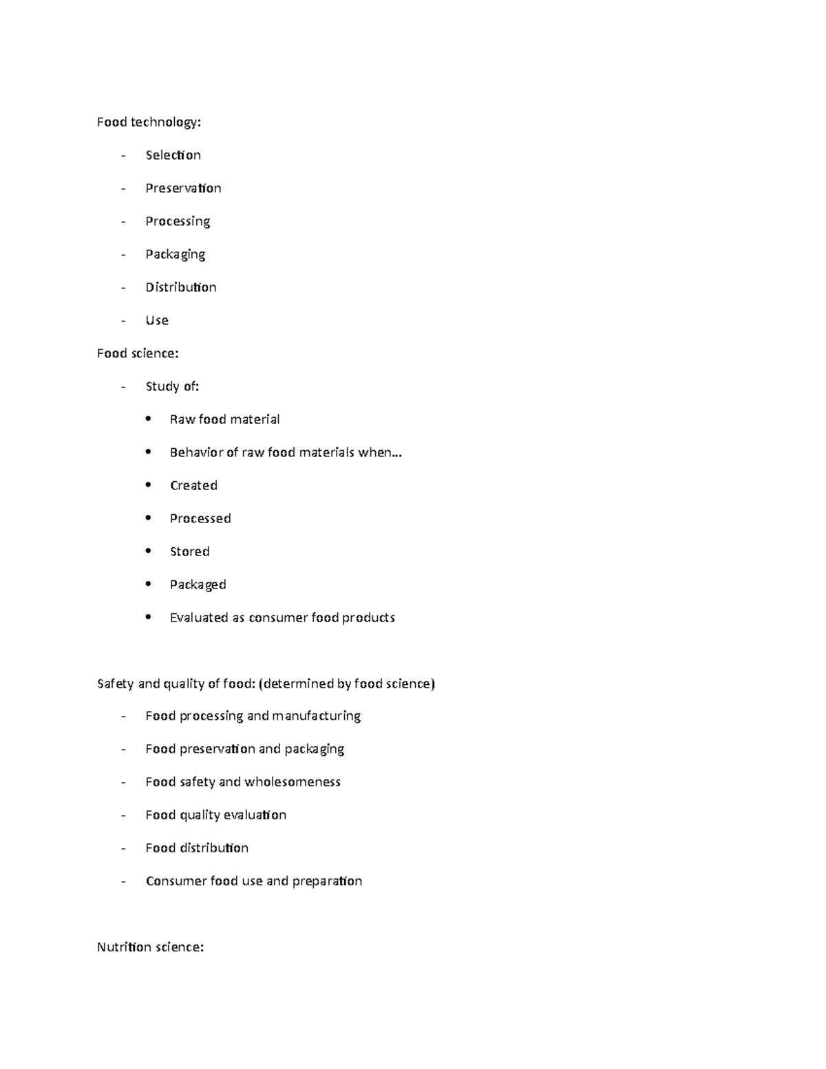 Food Science and Nutrition Overview - Unit 1 Summary Notes - Studocu