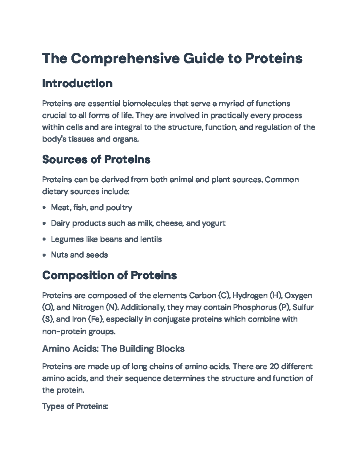 Comprehensive Guide to Proteins: Structure, Function, and Importance ...