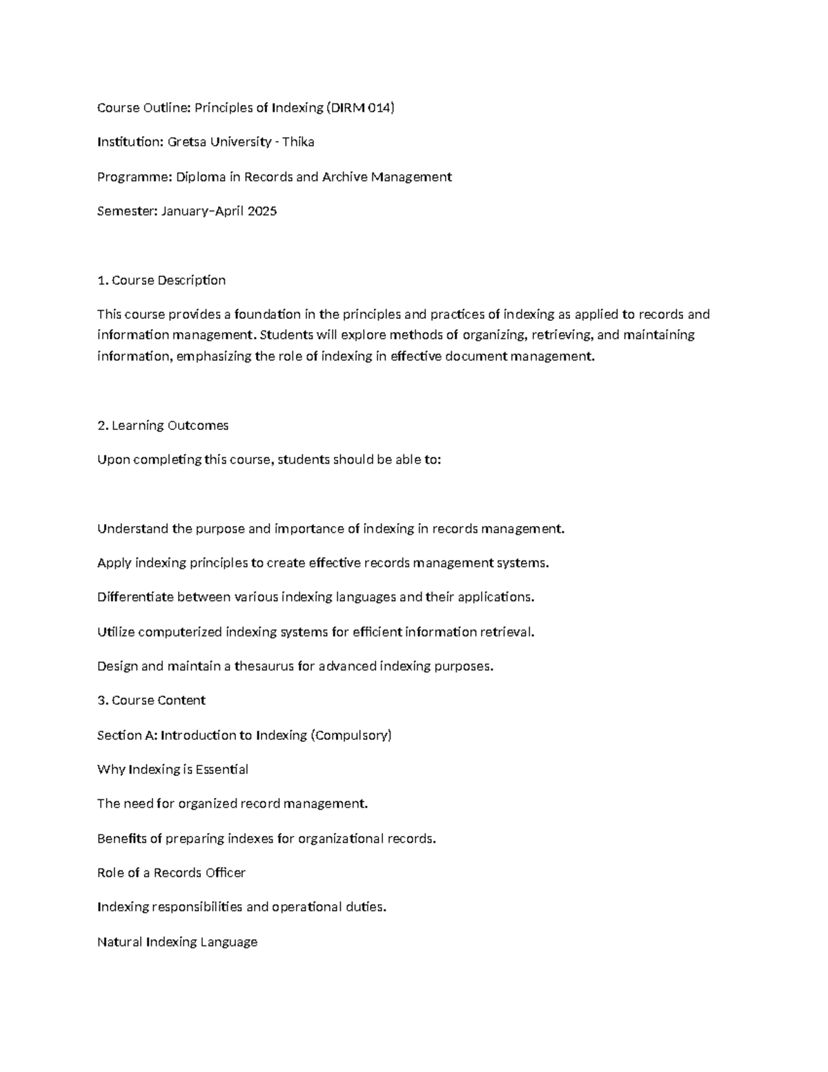 Principles of indexing - Students will explore methods of organizing ...