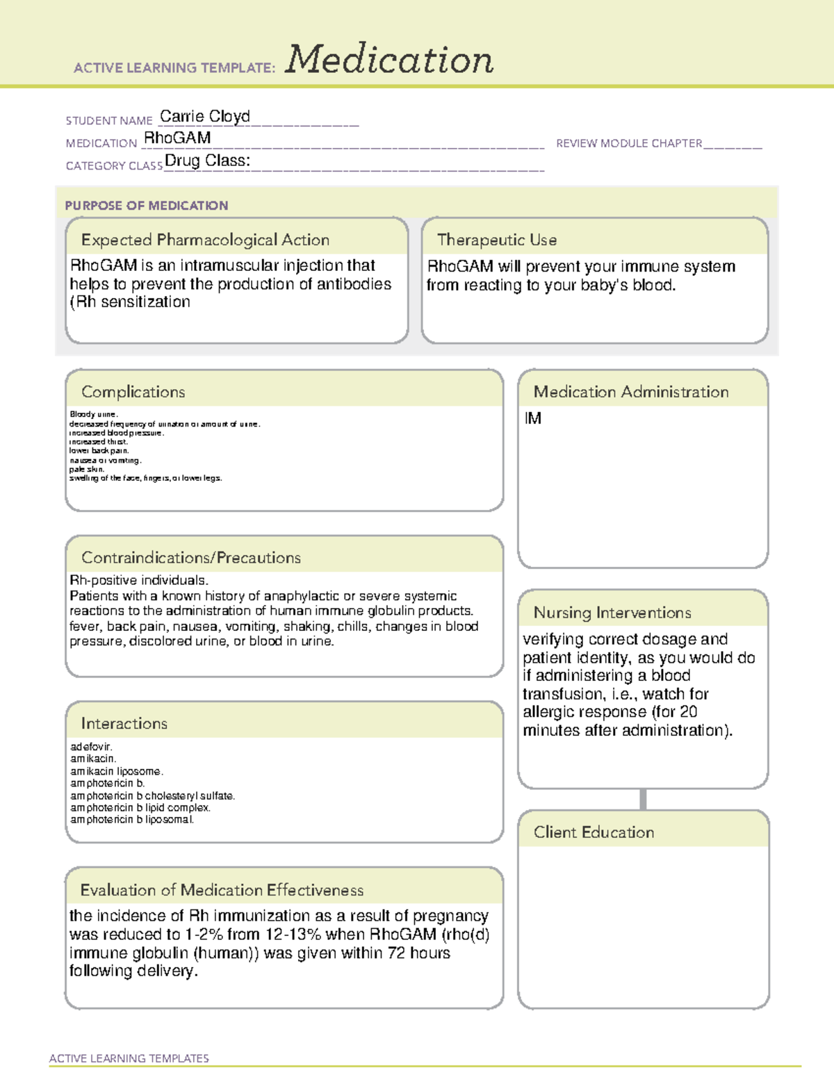 OB Med Rho GAM Active Learning Template: Key Concepts & Nursing Tips ...