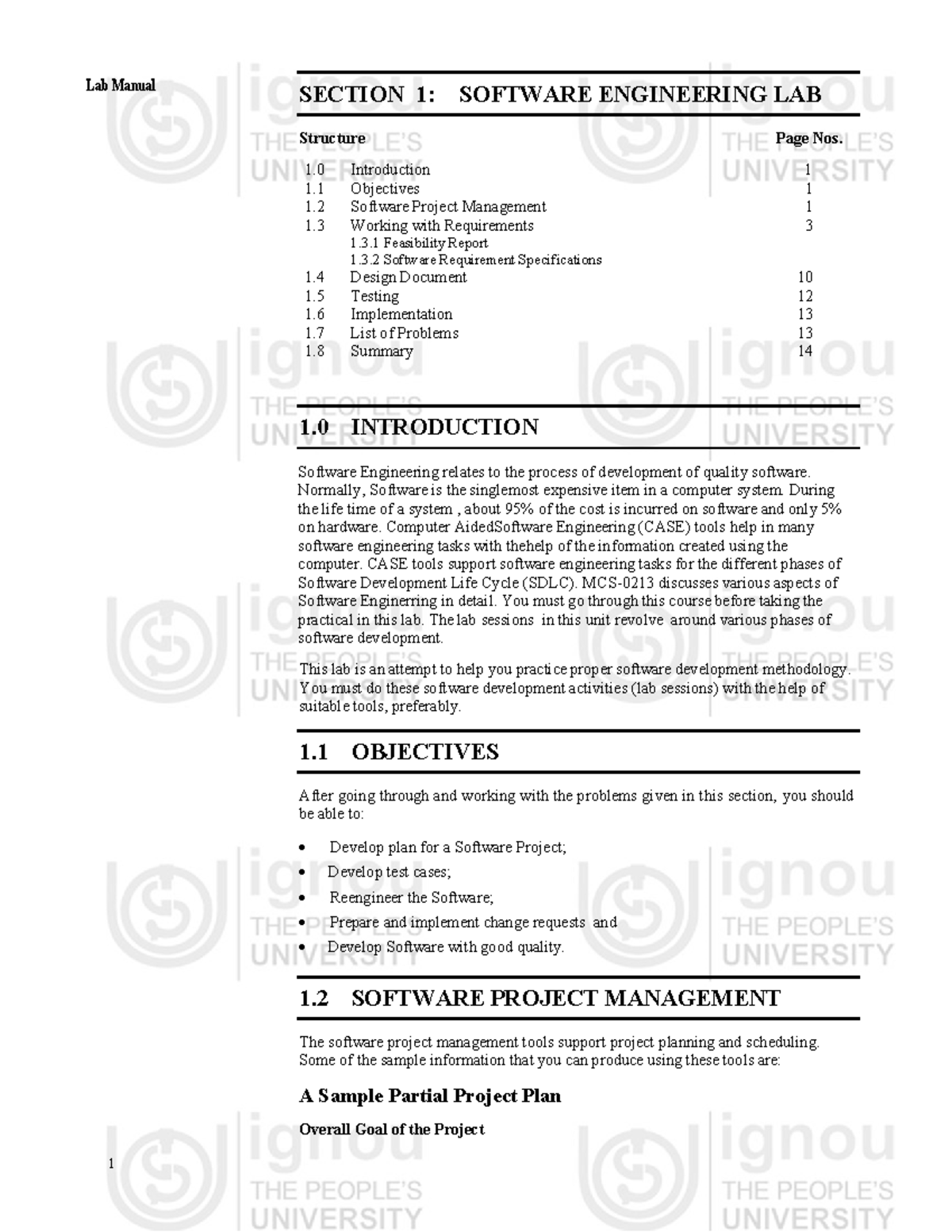 MCSL-217 Software Engineering Lab Manual: Structure & Objectives - Studocu