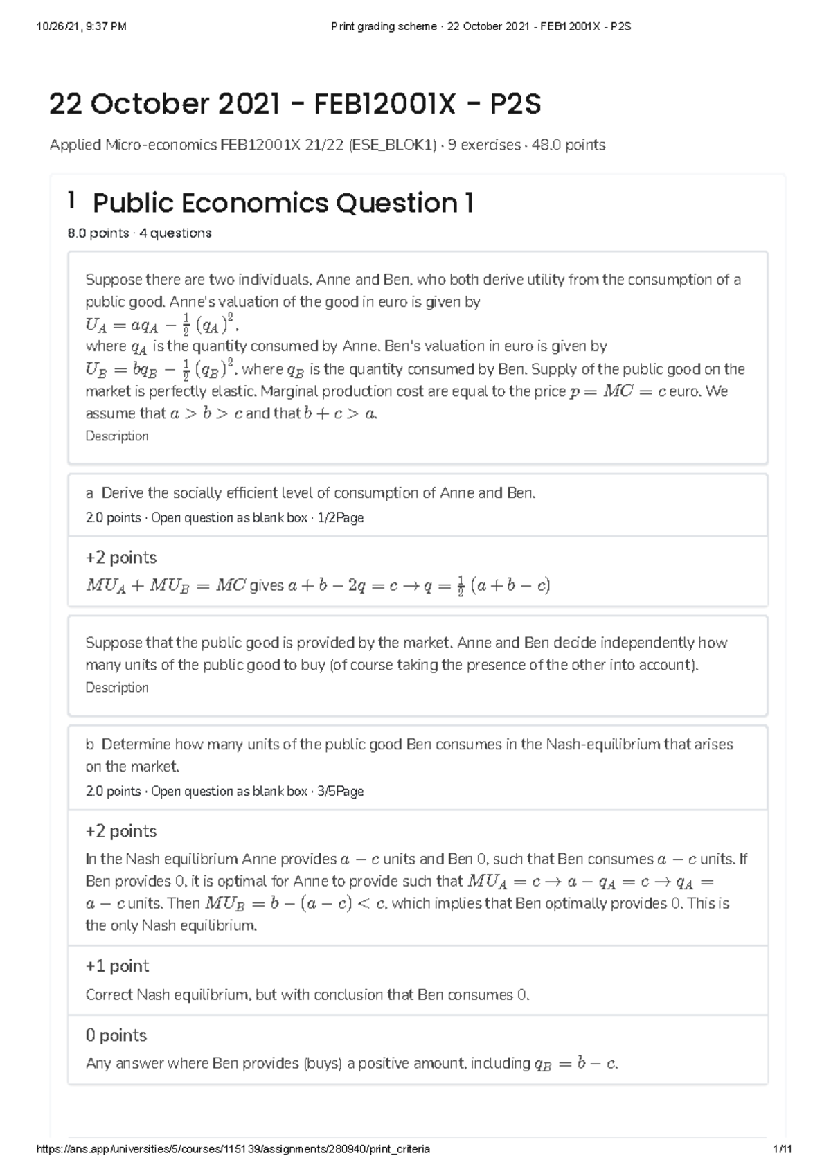 Applied Micro-economics Midterm Exam Solutions - FEB12001X - Studeersnel