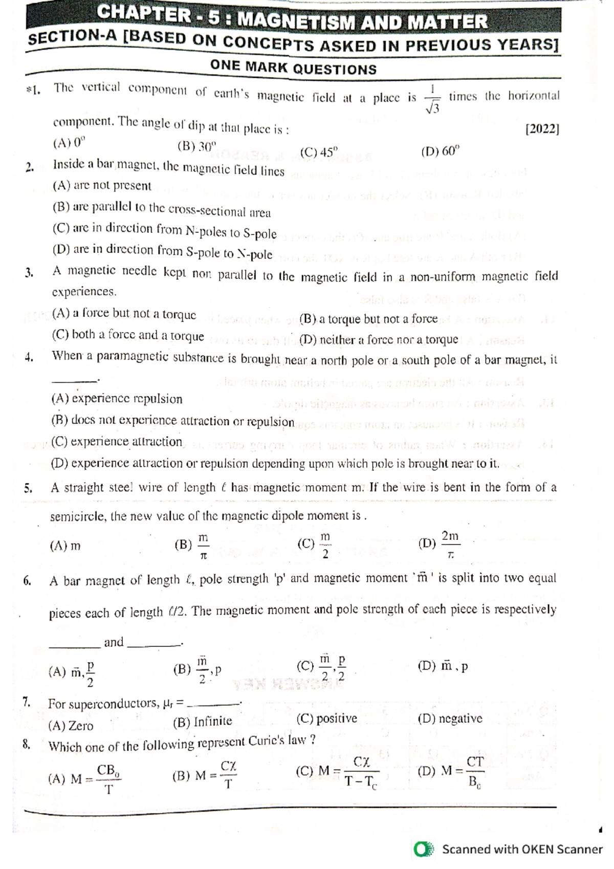 Magnetism and Matter Chapter 5 Notes - Umesh Rajoria - Studocu