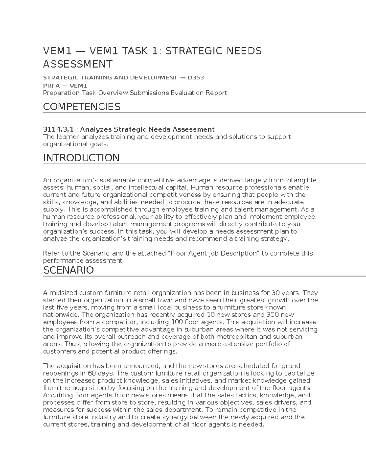 VEM1 D353 task 1: Strategic needs assessment for training development ...