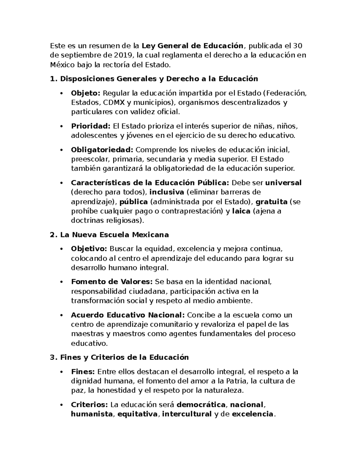 Resumen de la Ley General de Educación en México (2019) - Studocu