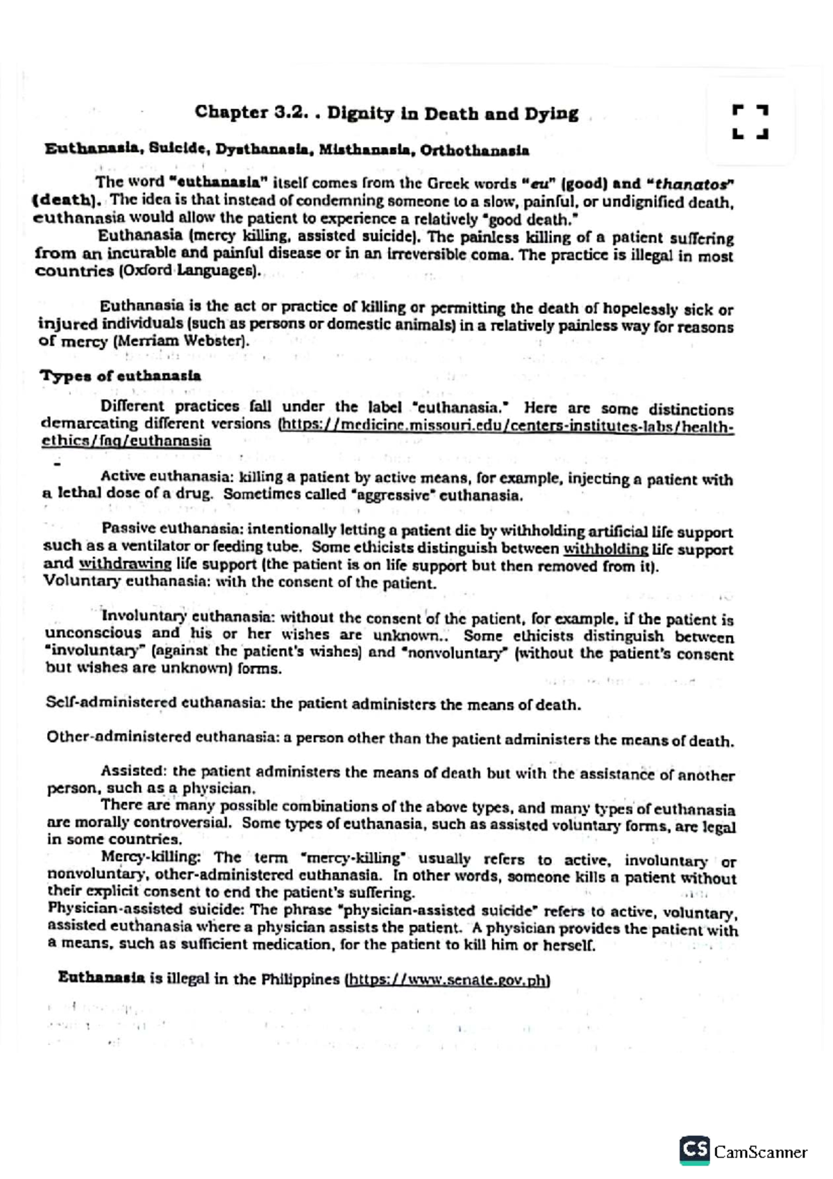 Bioethics: Dignity in Death and Dying - Euthanasia & Ethics (CS) - Studocu