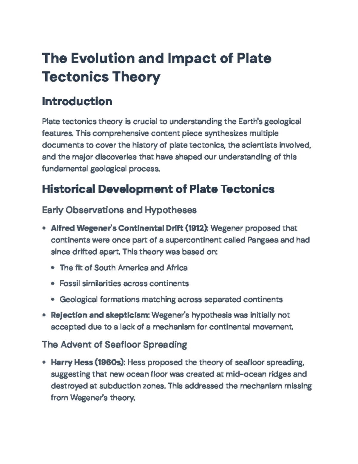 The Evolution and Impact of Plate Tectonics Theory - A Comprehensive ...