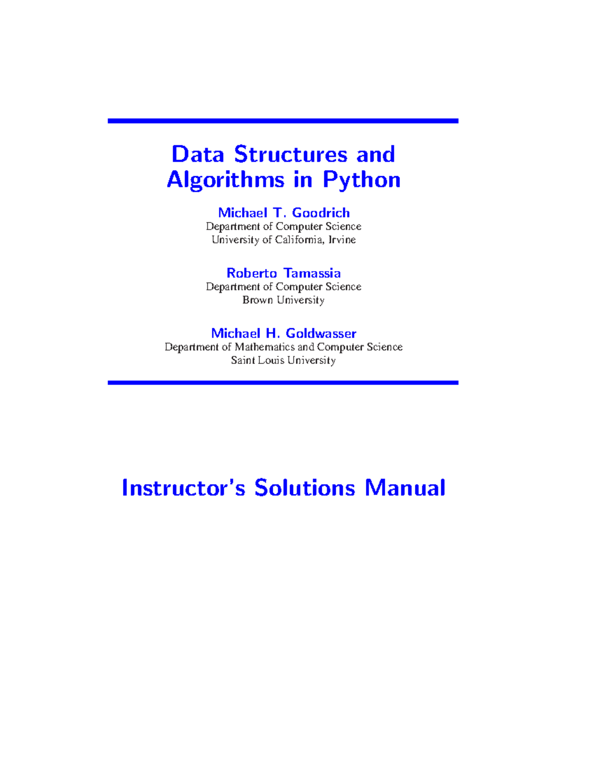 Solution Manual for Data Structures and Algorithms in Python by Michael ...