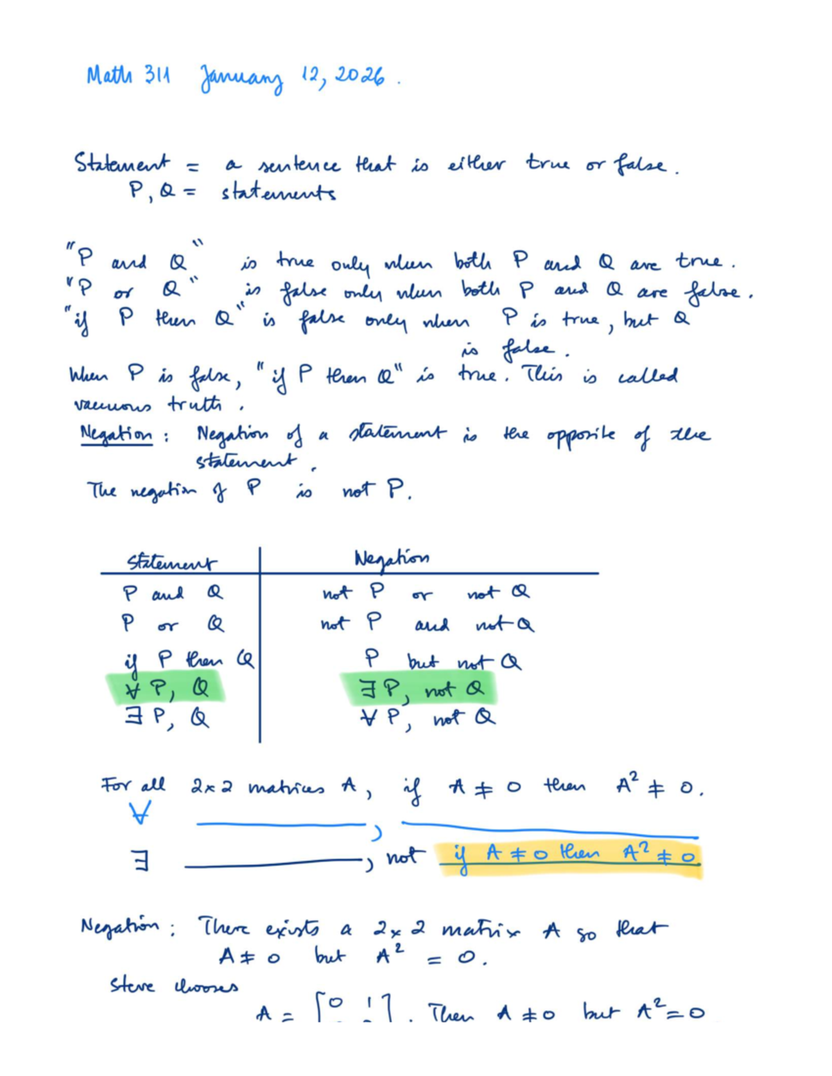 Math 311 Lecture Notes: Truth Statements and Negation Concepts - Studocu