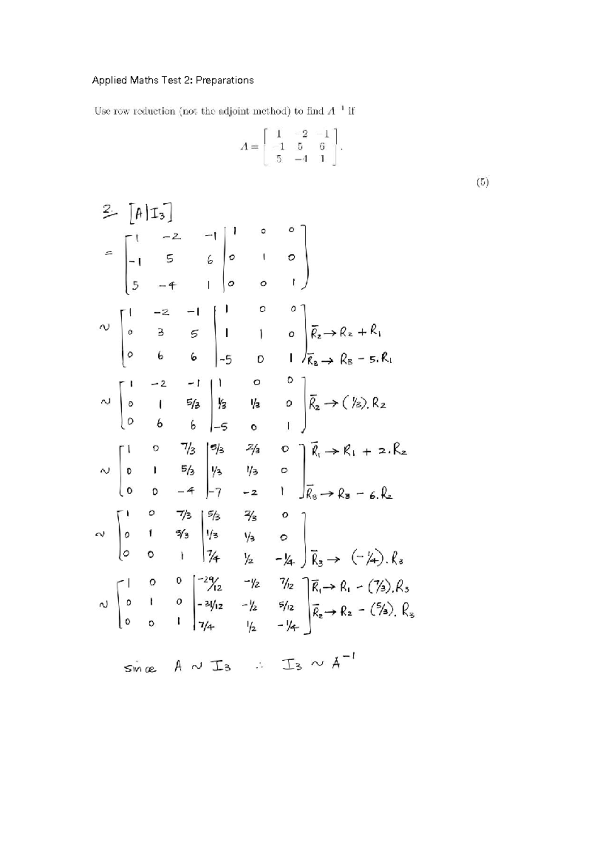 Applied Maths Test 2: Row Reduction & Determinants Prep - Studocu