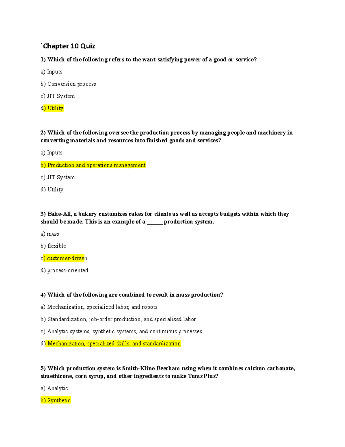 Chapter 10 Quiz - Production and Operations Management Overview - Studocu