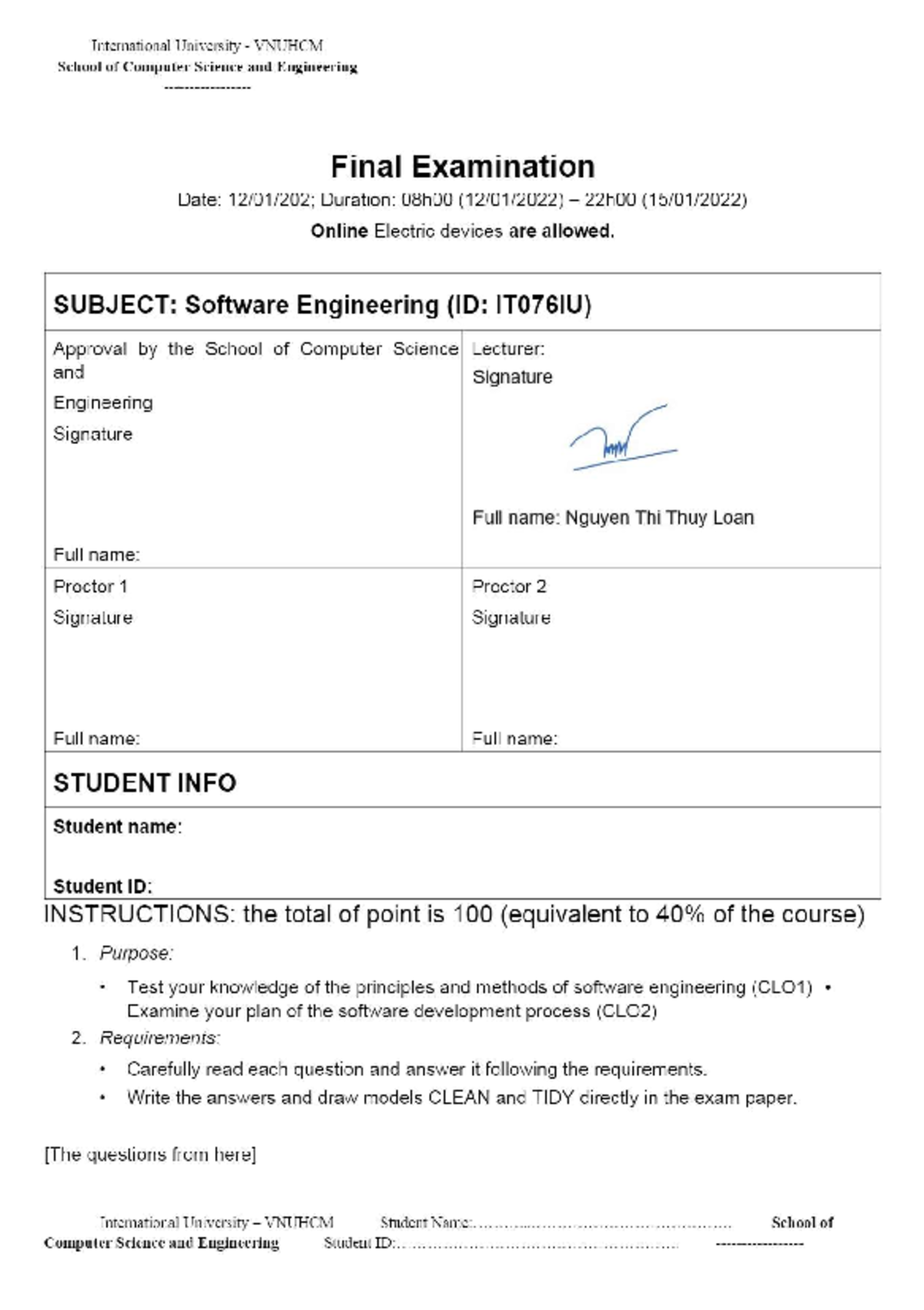 Final Exam - Software Engineering (IT076IU) Analysis and Design Guide ...