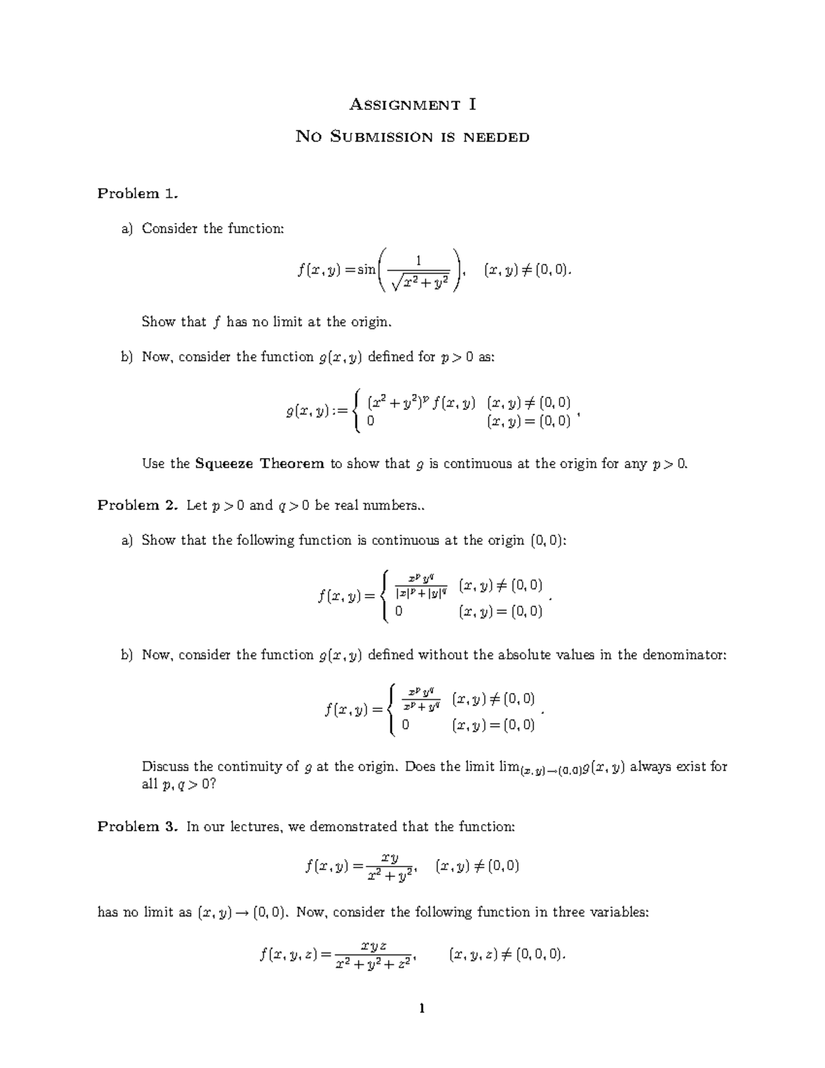 WA1 - Written Assignment 1: Continuity and Limits in Multivariable ...