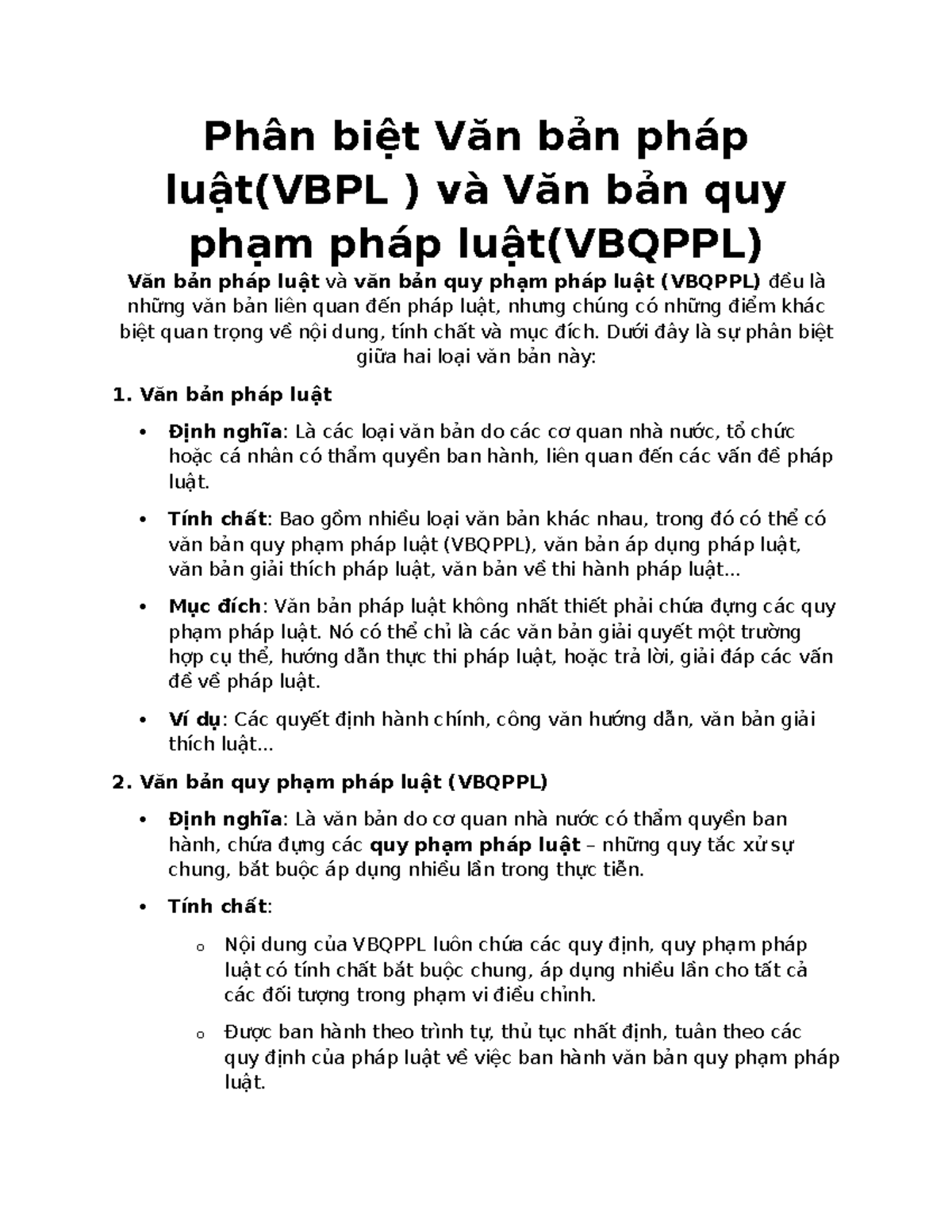 Phân biệt giữa VBPL và VBQPPL trong Luật học - Studocu