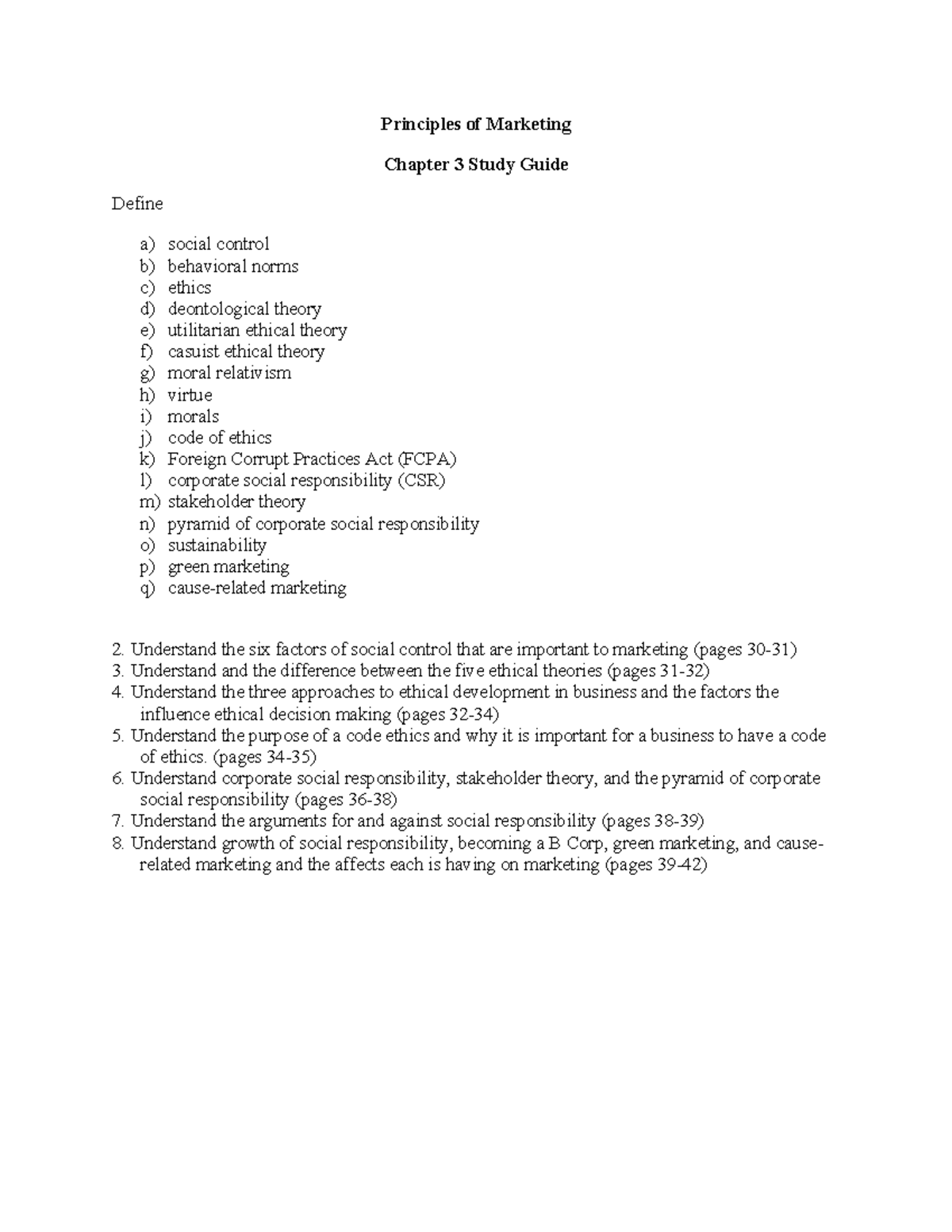 Principles of Marketing MKT 101 - Chapter 3 Study Guide on Ethics & CSR ...