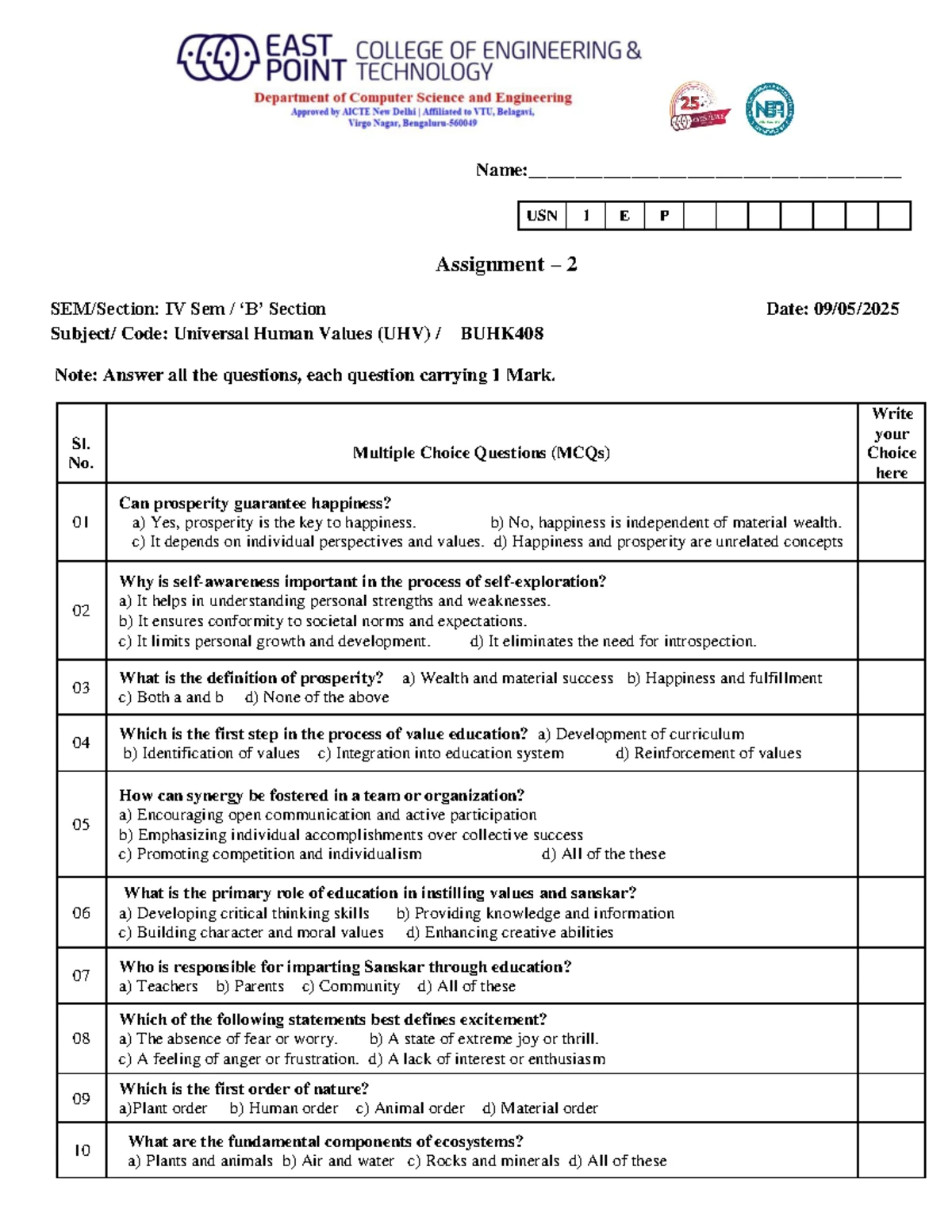 BCS301 Model Question Paper for 3rd Sem B.E. in Mathematics for CS ...