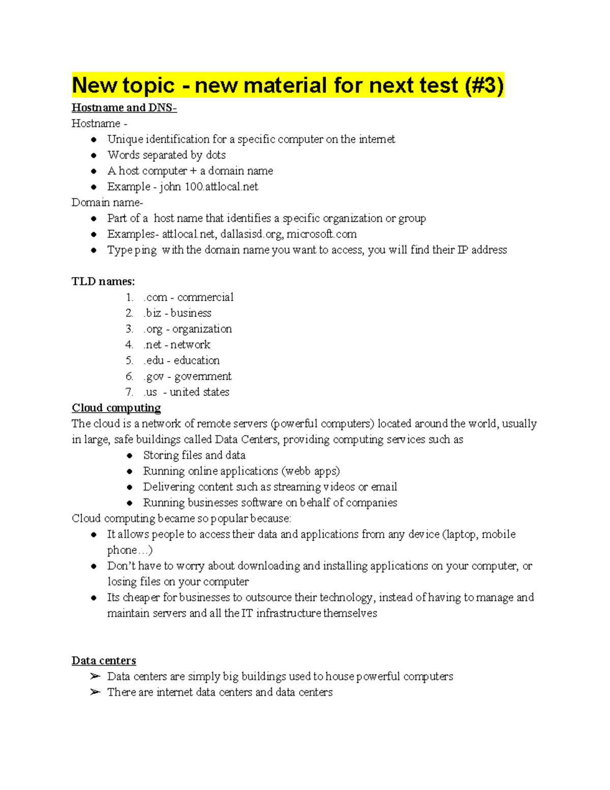 CHEM 101 Midterm Exam Notes: DNS, Cloud Computing & Data Analysis - Studocu