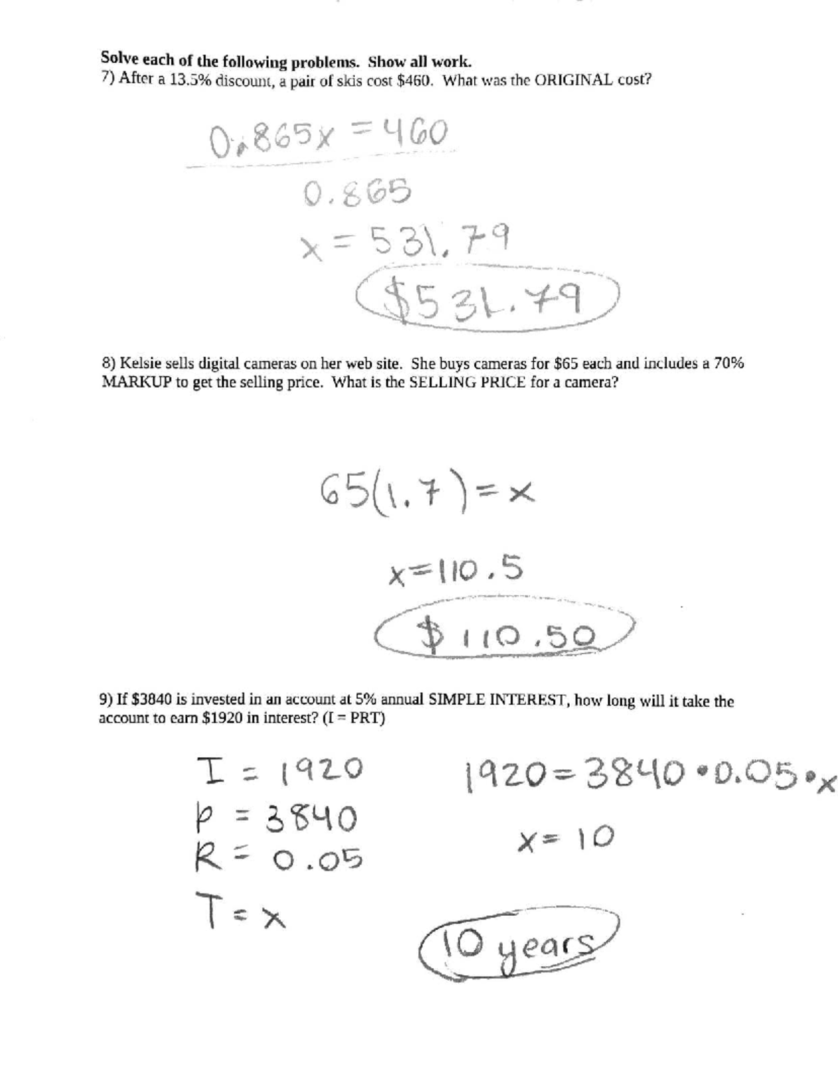 Math Problems and Solutions: Discounts, Markups, and Interest - Studocu