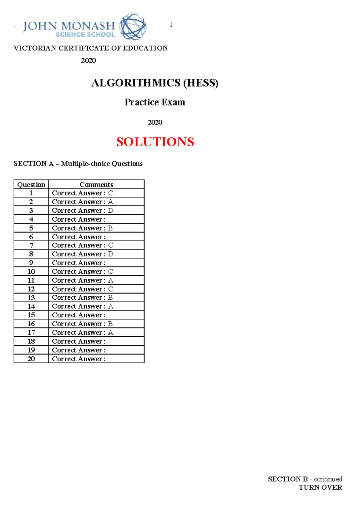 2018 VCE Algorithmics (HESS) Exam Report: Insights and Analysis - Studocu