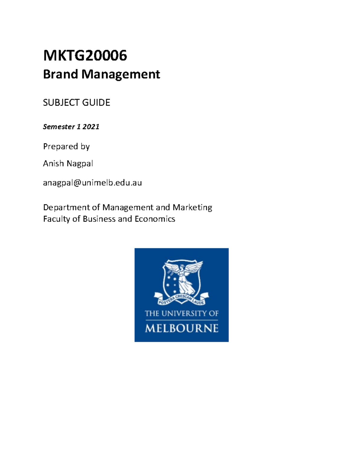 Subject Guide MKTG2000 6 sem 1 2021 - MKTG 20006 Brand Management ...