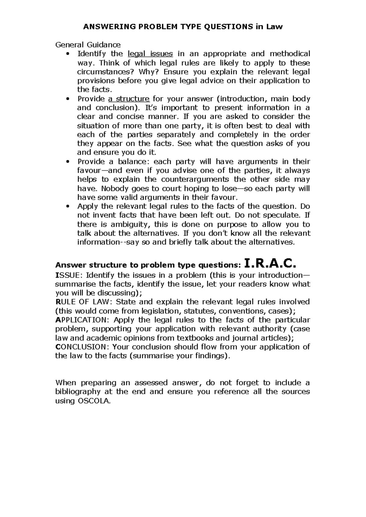 Guidelines for Answering Problem Type Questions in Law - Studocu