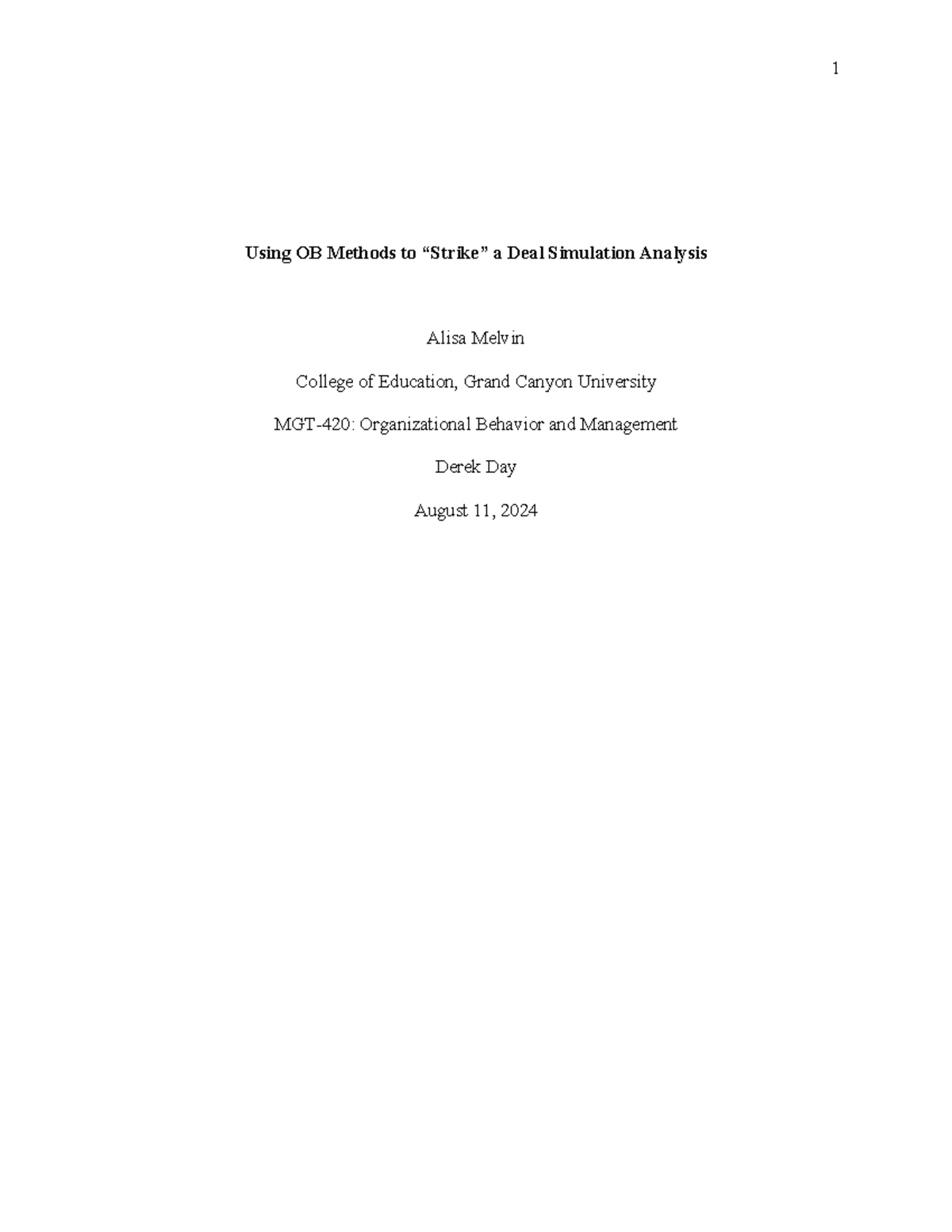 MGT-420: OB Methods for Deal Simulation Analysis and Team Dynamics ...