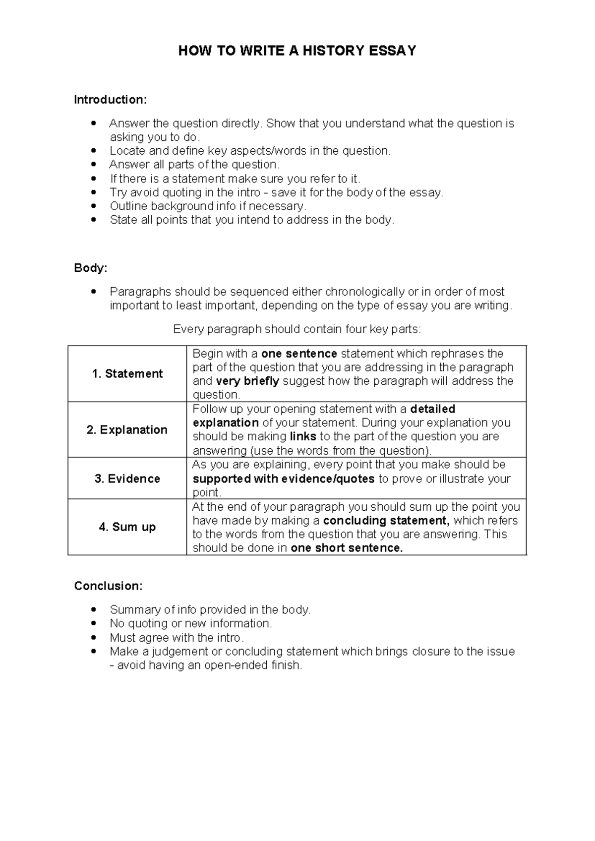 HIST 101: Guide to Writing a History Essay Structure - Studocu