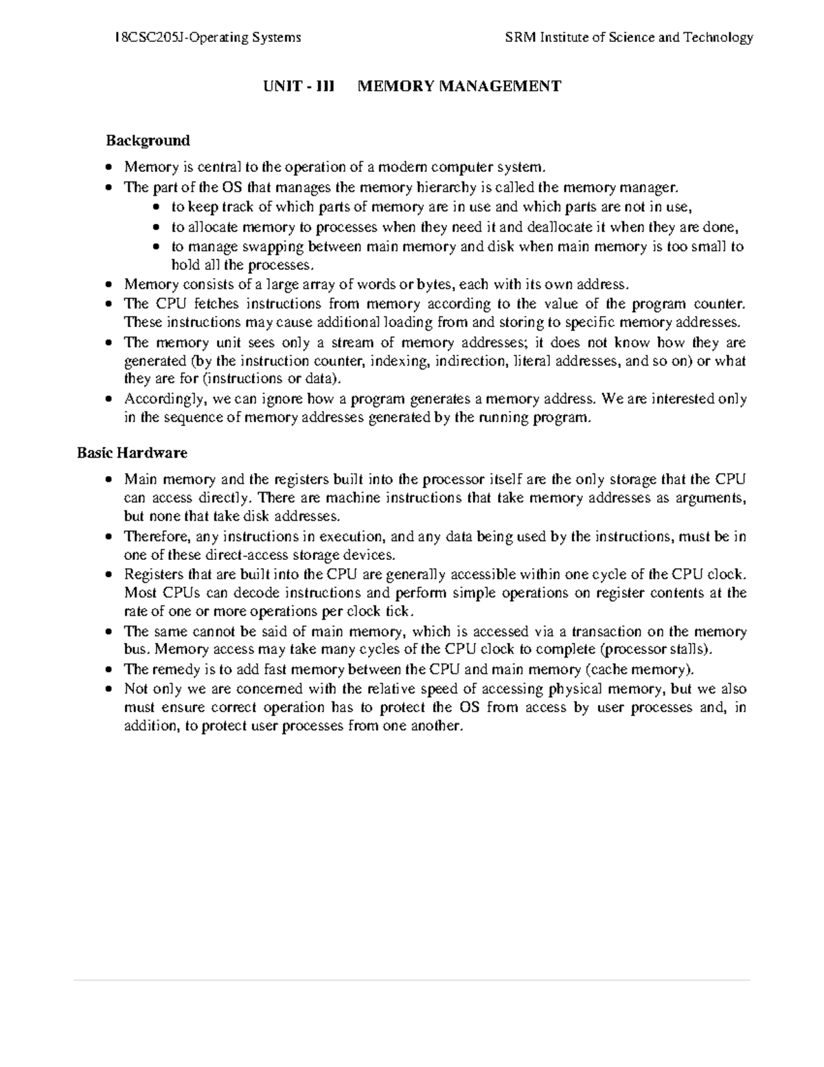 UNIT 3 OS Notes: Memory Management Overview and Techniques - Studocu