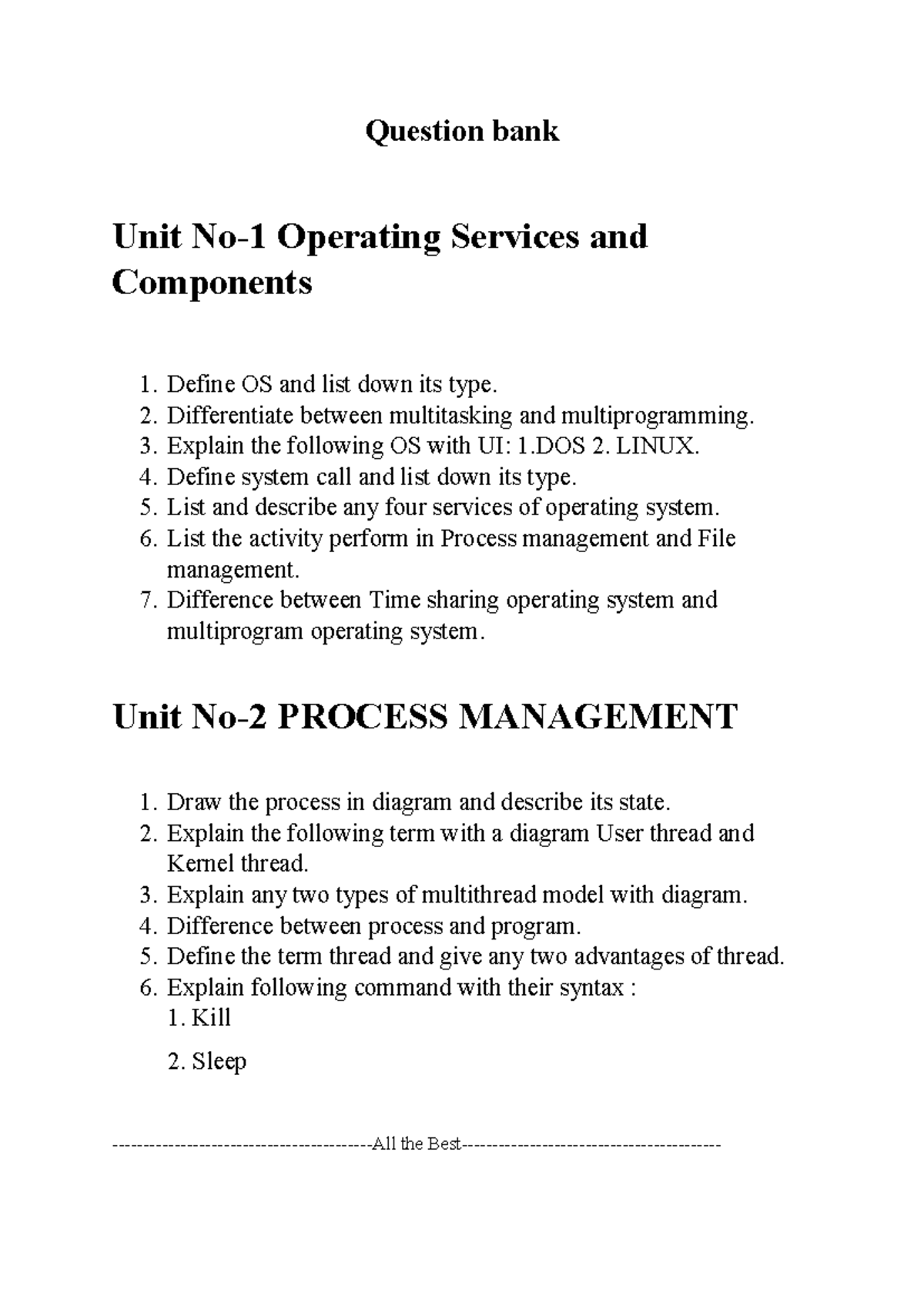 Question Bank: OSY - Operating Services & Process Management - Studocu