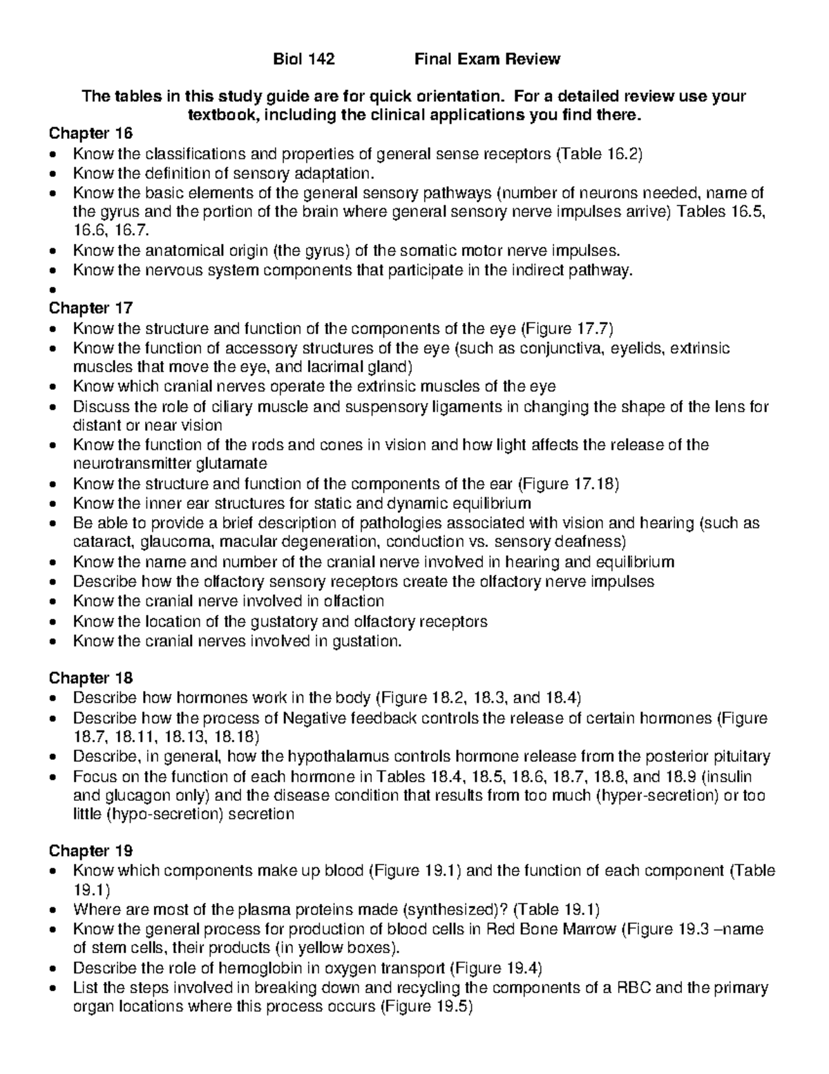 Biol 141 & Biol 142 Final Exam Review Guide: Key Topics from Chapters ...