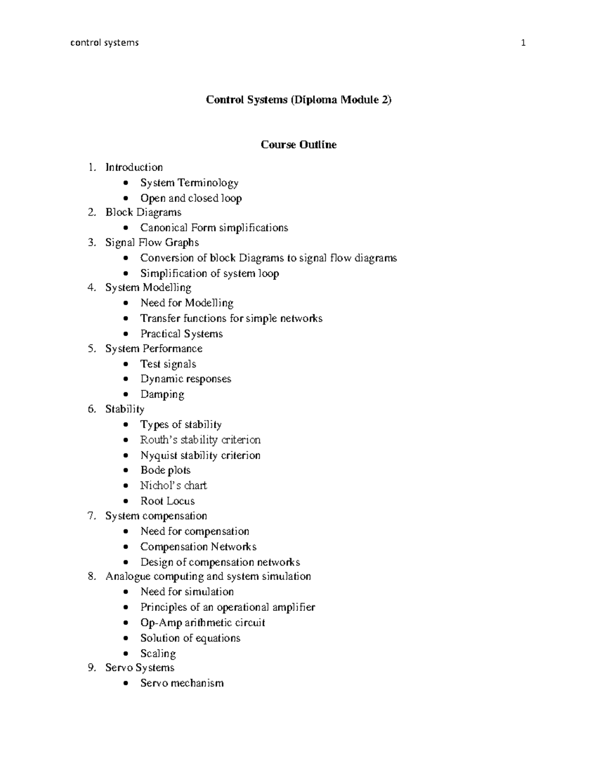 Control Systems Diploma Module 2 Class Notes: Key Concepts & Principles ...