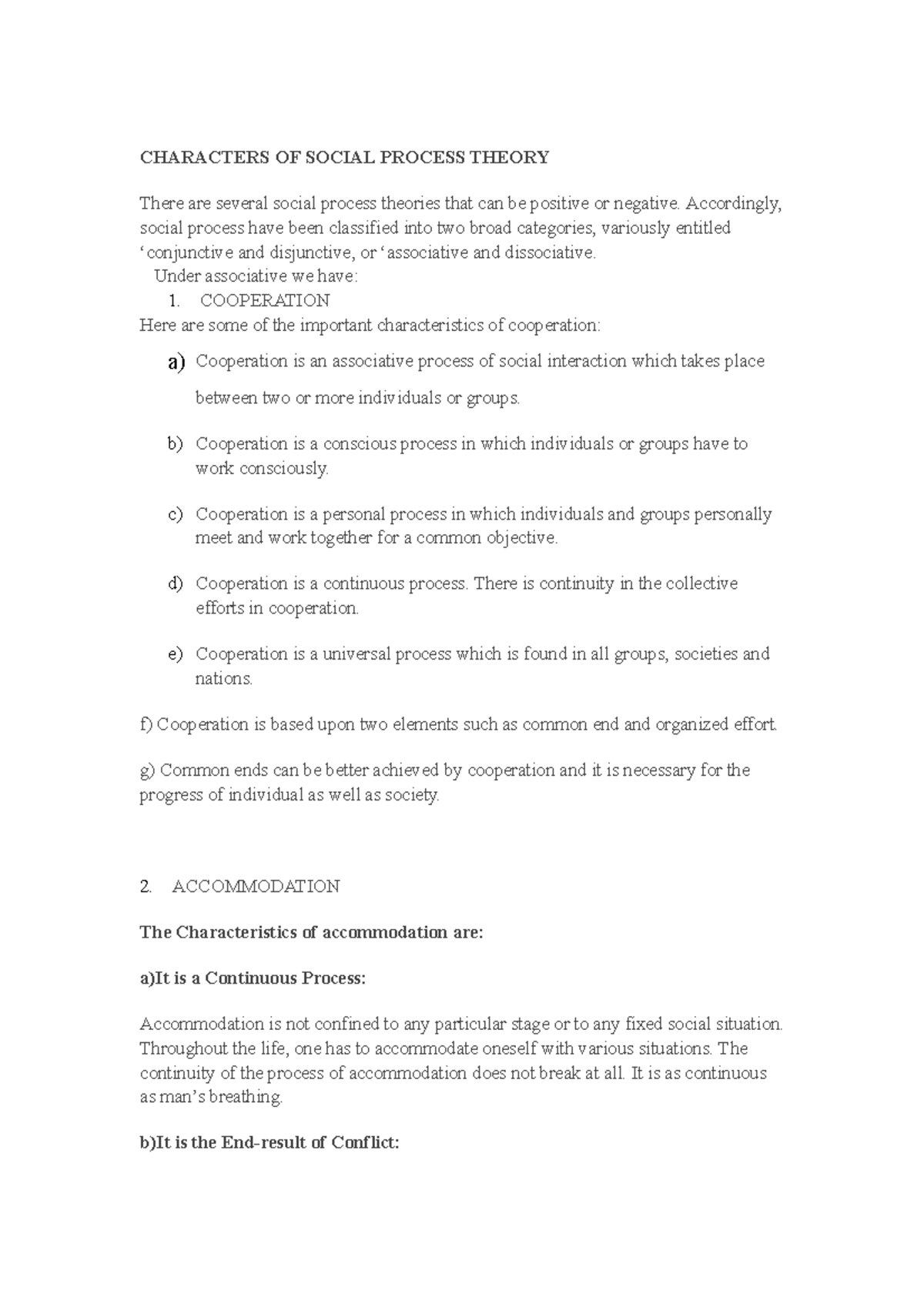 Characters of Social Process Theory: Cooperation, Accommodation ...