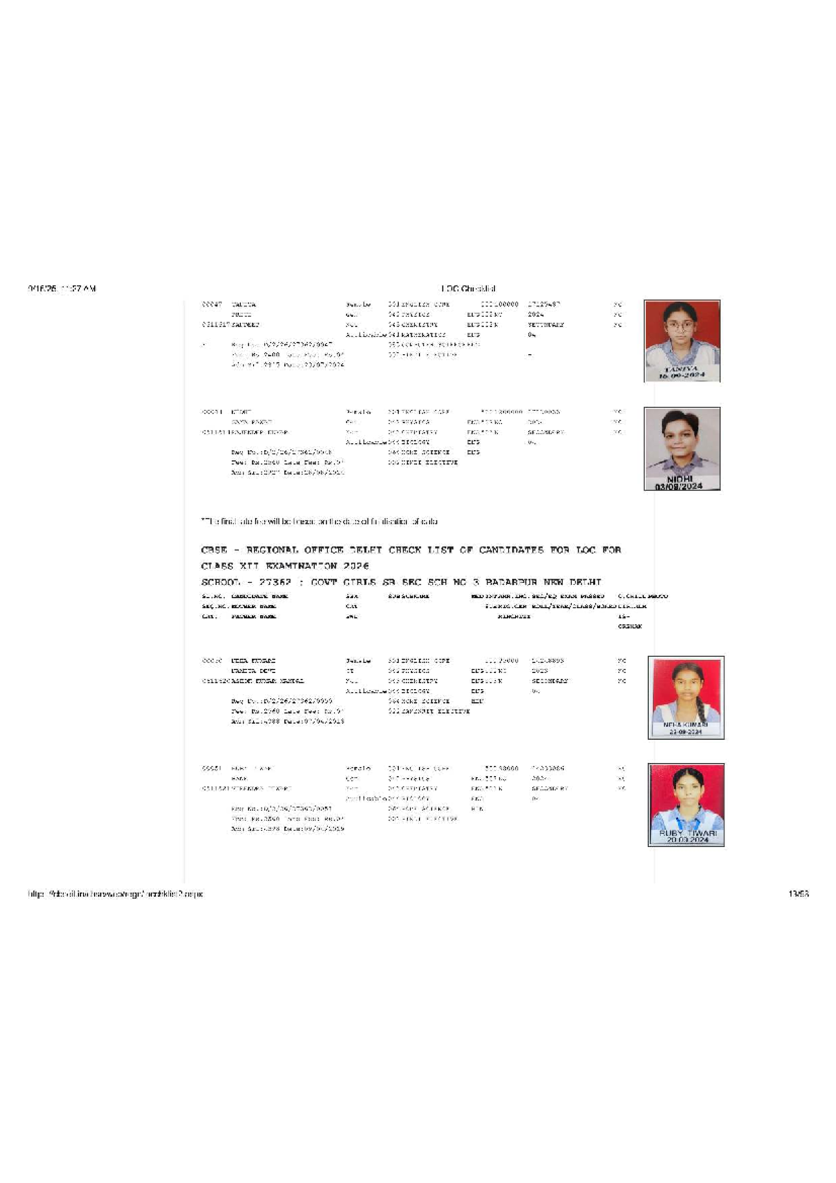LOC Checklist for Class XII Examination 2026 - FEMA 301 ENGLISH CORE ...