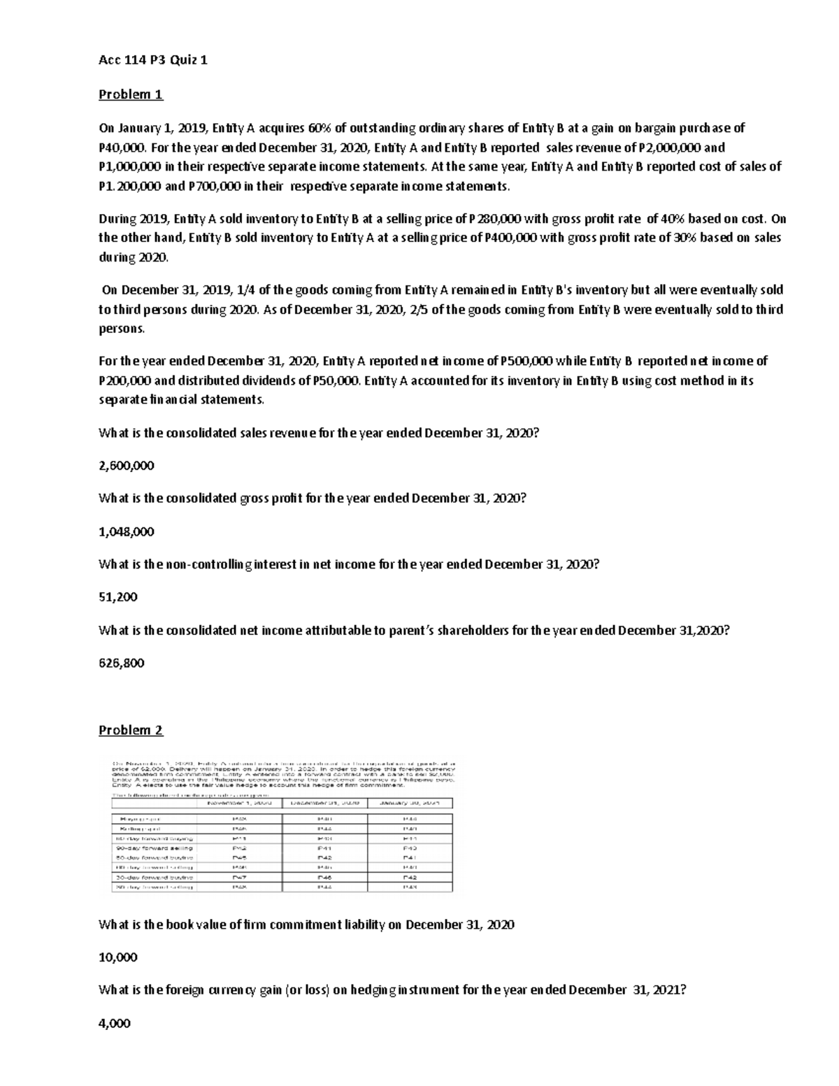 Acc 114 P3 Quiz 1 - Consolidated Financial Statements Analysis - Studocu