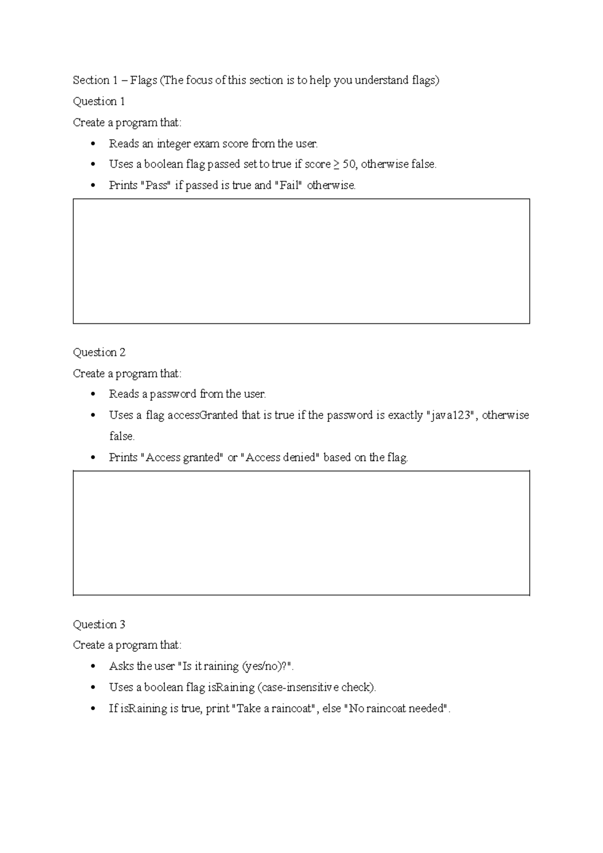 Unit 4 - Flag Activities: Programming Exercises and Solutions - Studocu