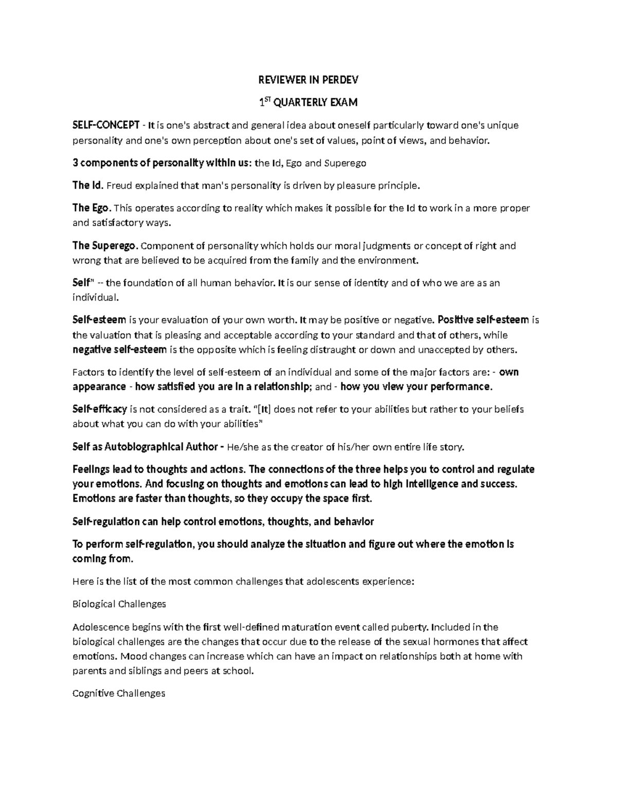 Reviewer for PERDEV 1st Quarterly Exam: Understanding Personality ...