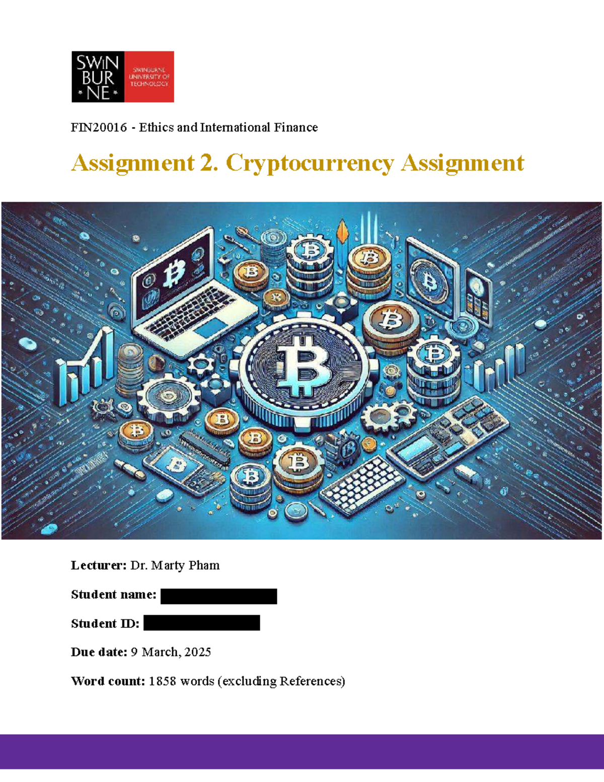 FIN20016 Ethics & Int'l Finance: Cryptocurrency Analysis Assignment 2 ...