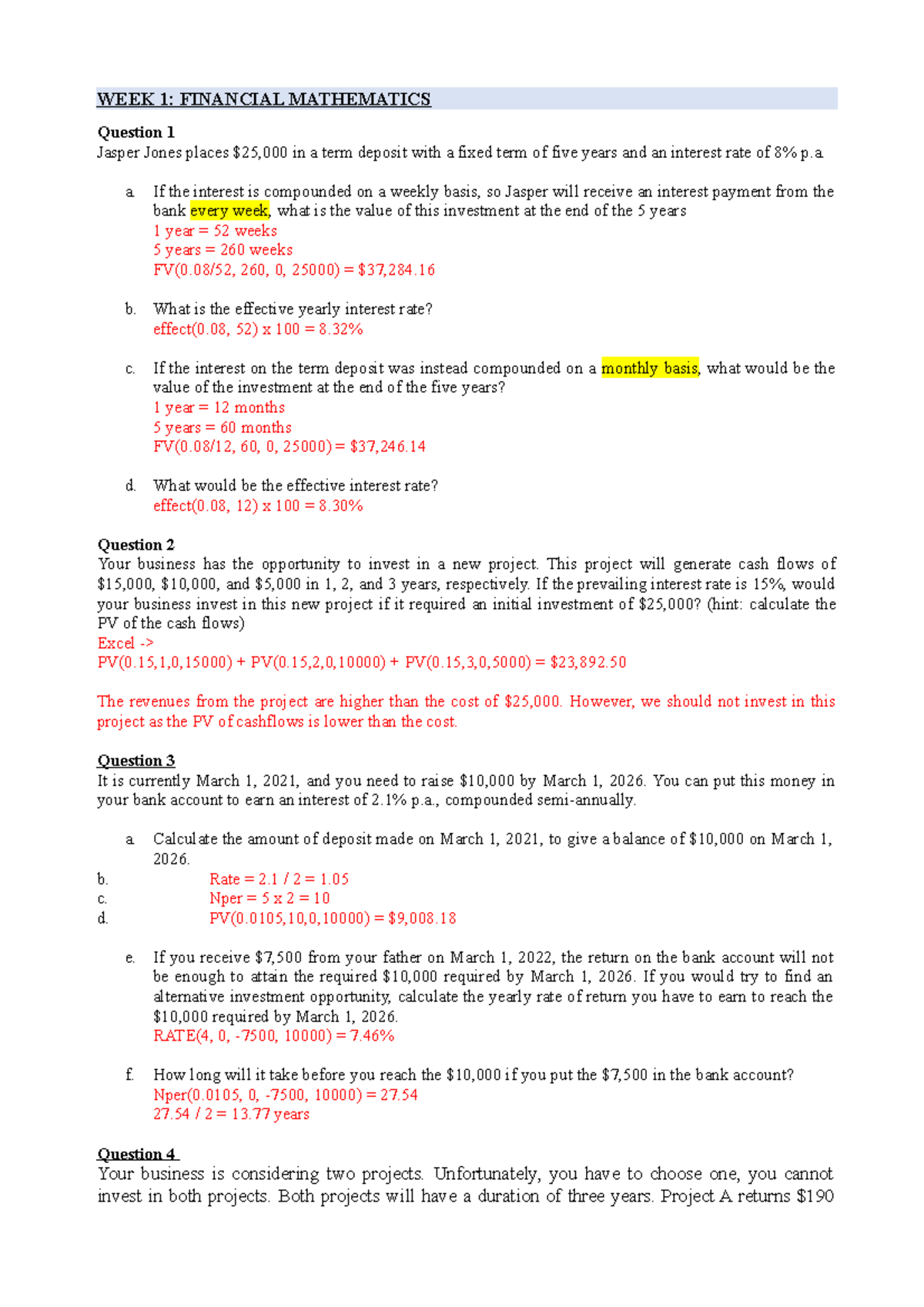 Corporate Finance Problem SET 1-4: Financial Mathematics Questions and ...