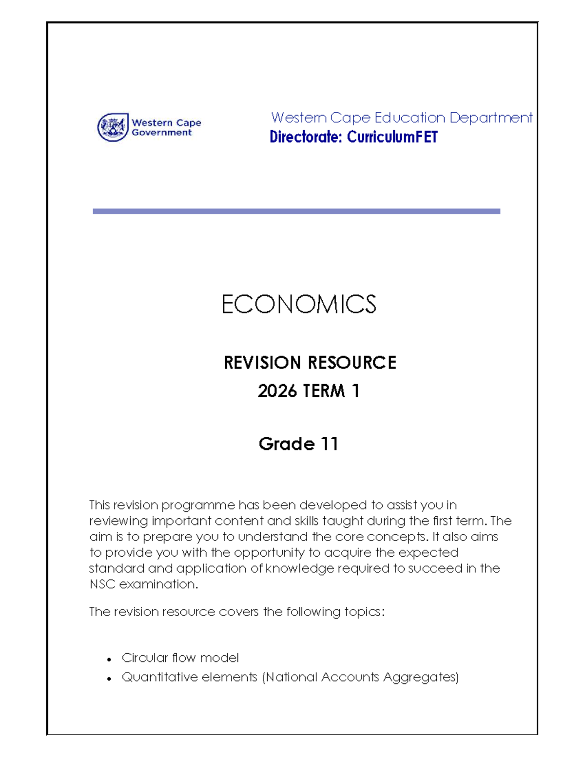 Economics Grade 11 Revision Resource: Term 1 2026 Guide - Studocu