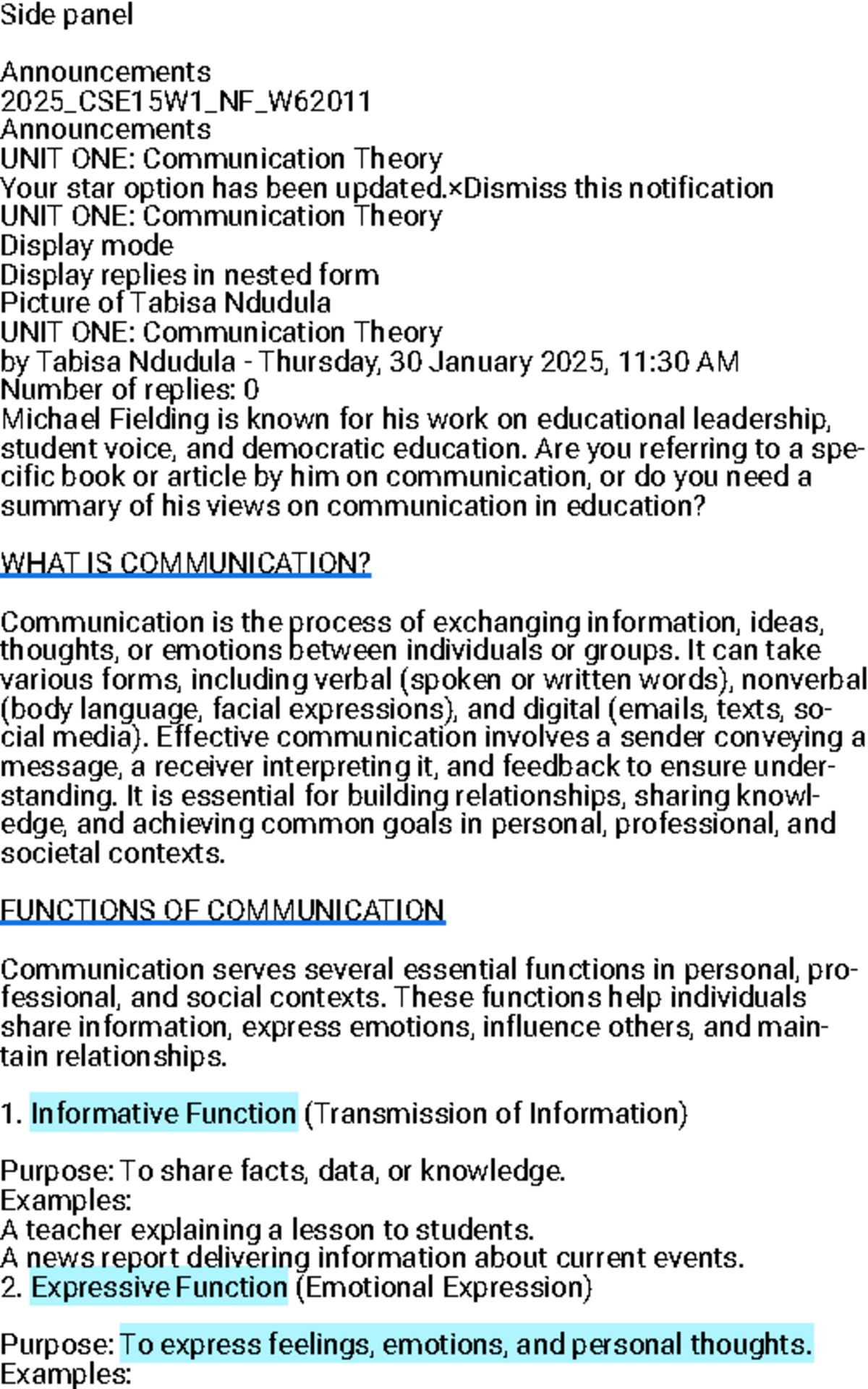 CSE15W1_NF_W62011 Unit 1: Overview of Communication Functions - Studocu
