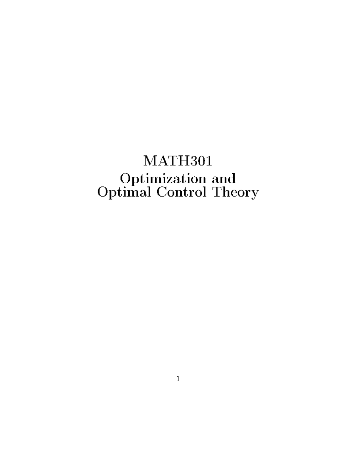 MATH301 Final Exam Optimization and Optimal Control Theory Notes - Studocu