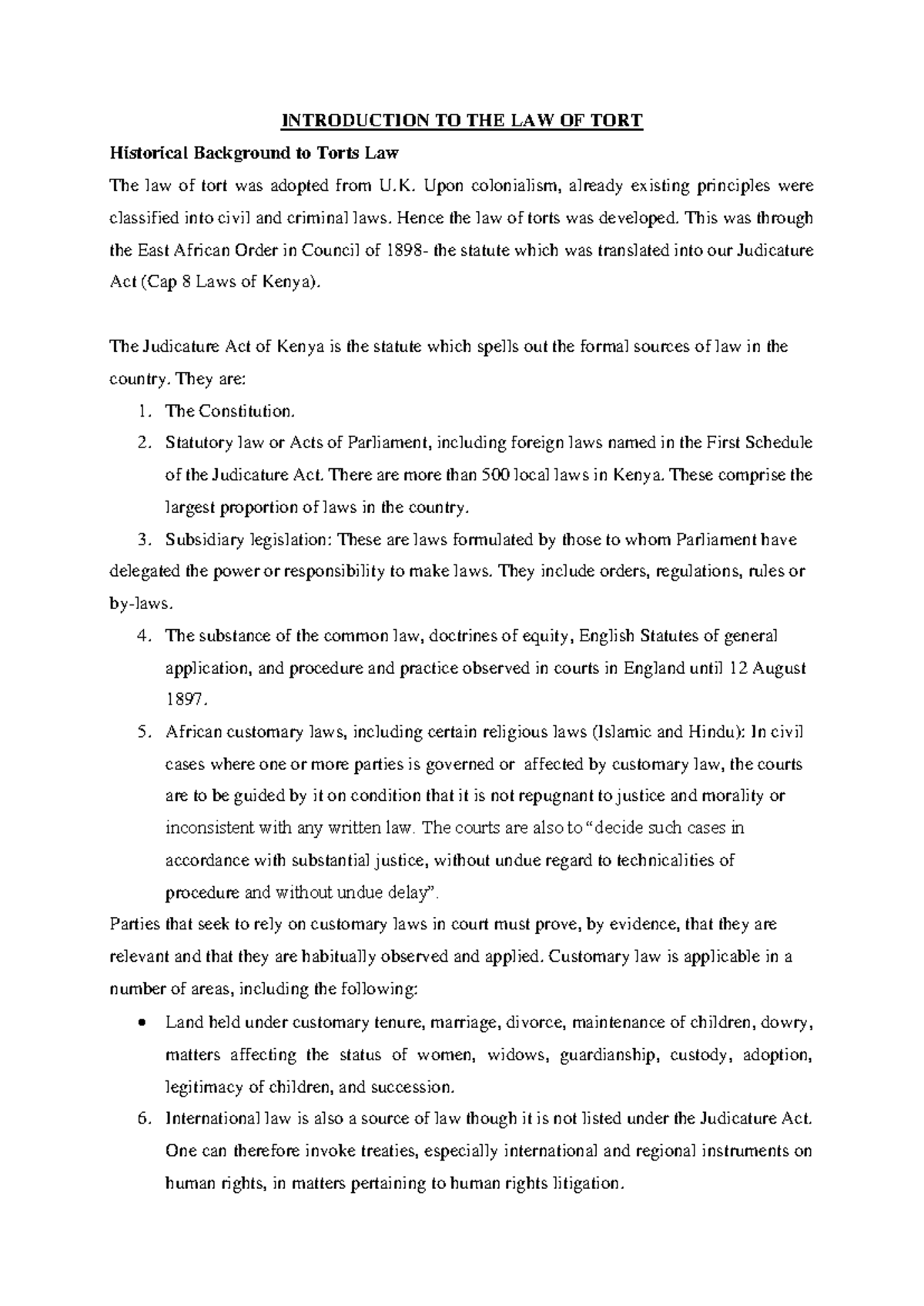 TORT 101: Comprehensive Notes on the Law of Torts - Studocu