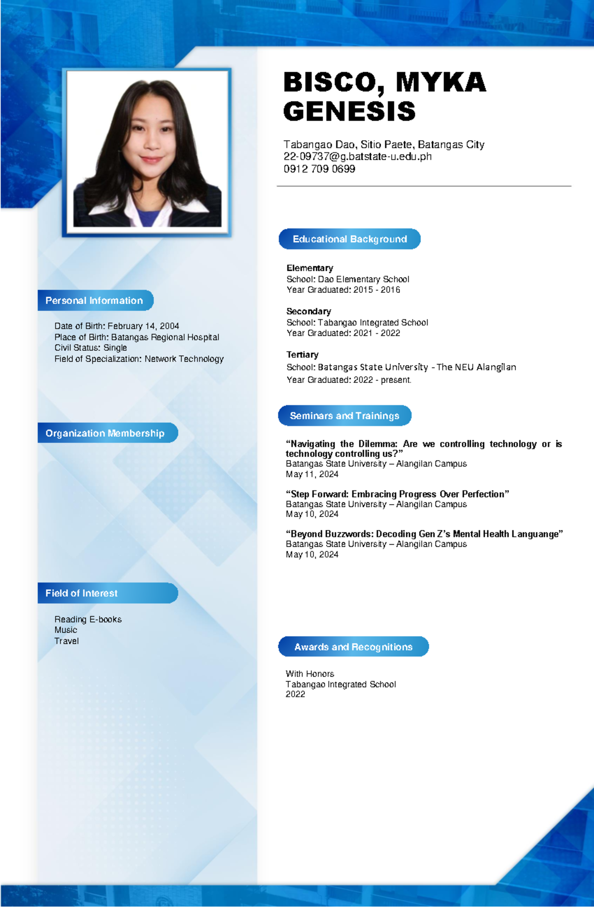 Computer Networking - Personal Profile and Achievements - Studocu