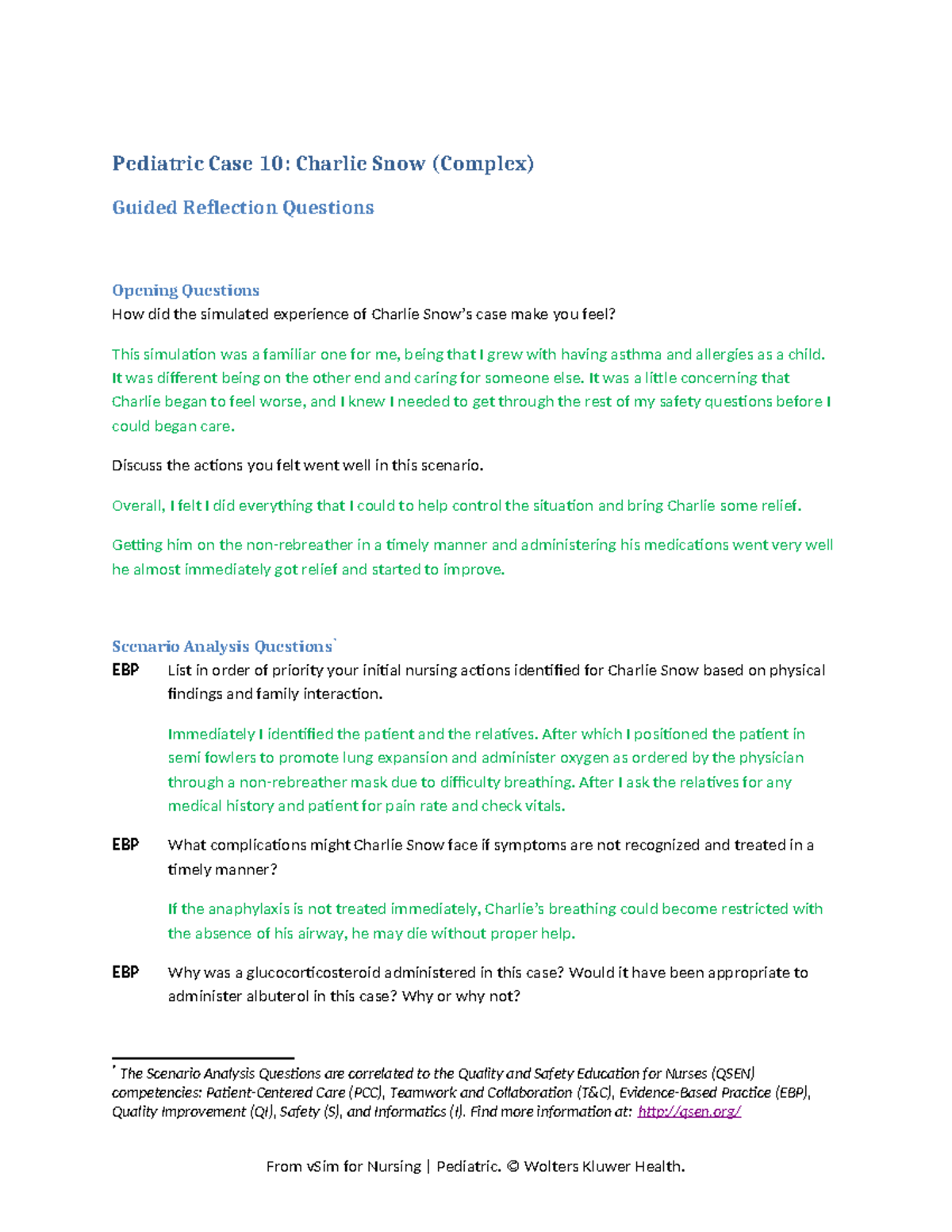 Pediatric Case 10 Charlie Snow Complex GRQ - Pediatric Case 10: Charlie ...