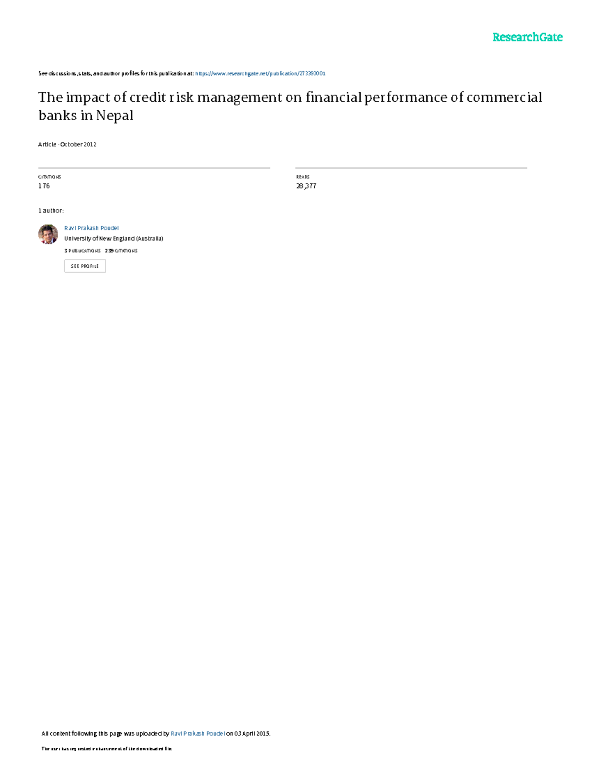Impact of Credit Risk Management on Financial Performance of Banks - AE ...