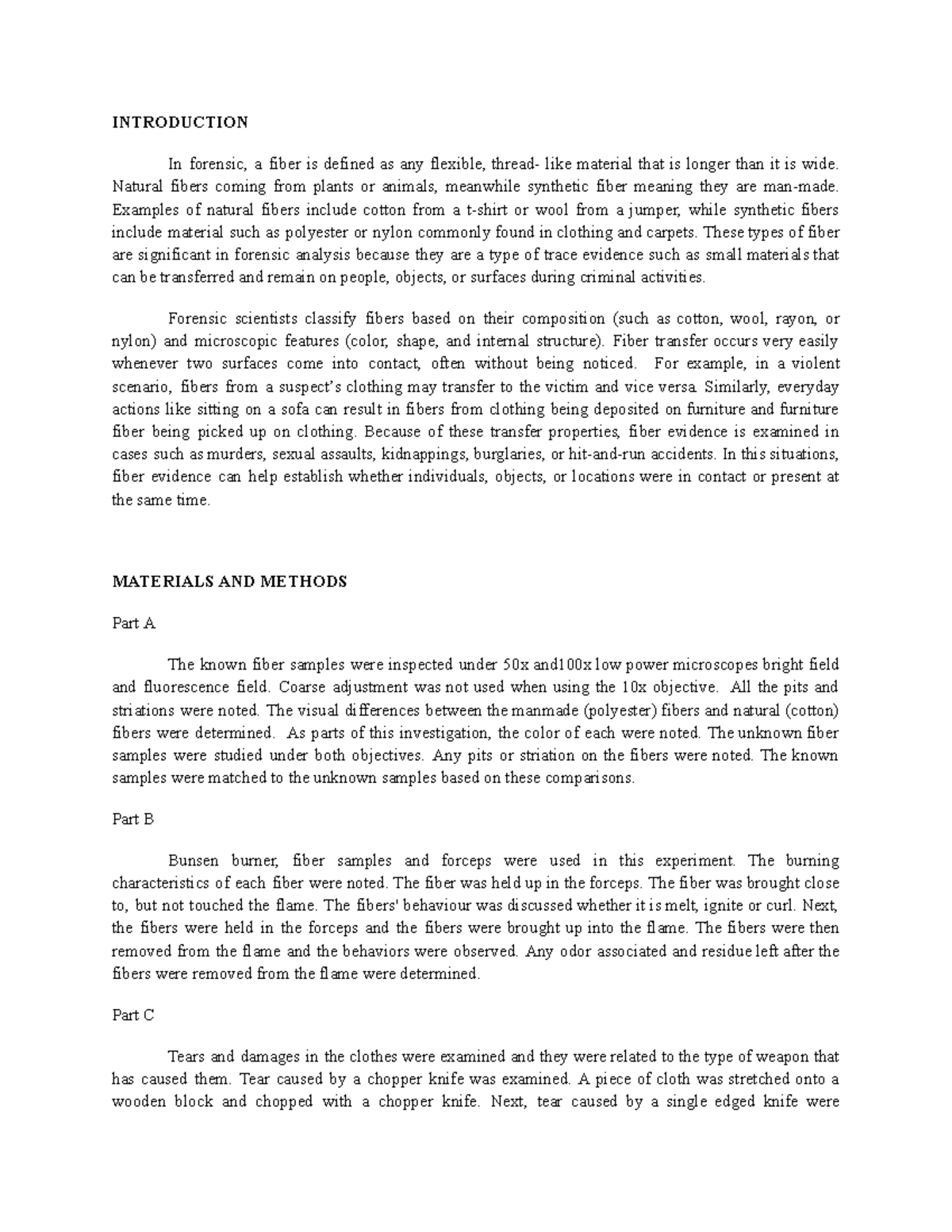 FRS581 Forensic Fiber Analysis: Experiment 1 Report - Studocu