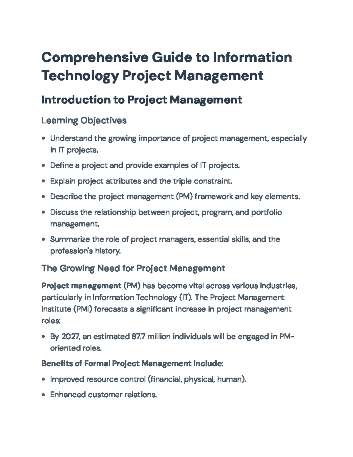 Guide to Information Technology Project Management (ITPM 101 ...